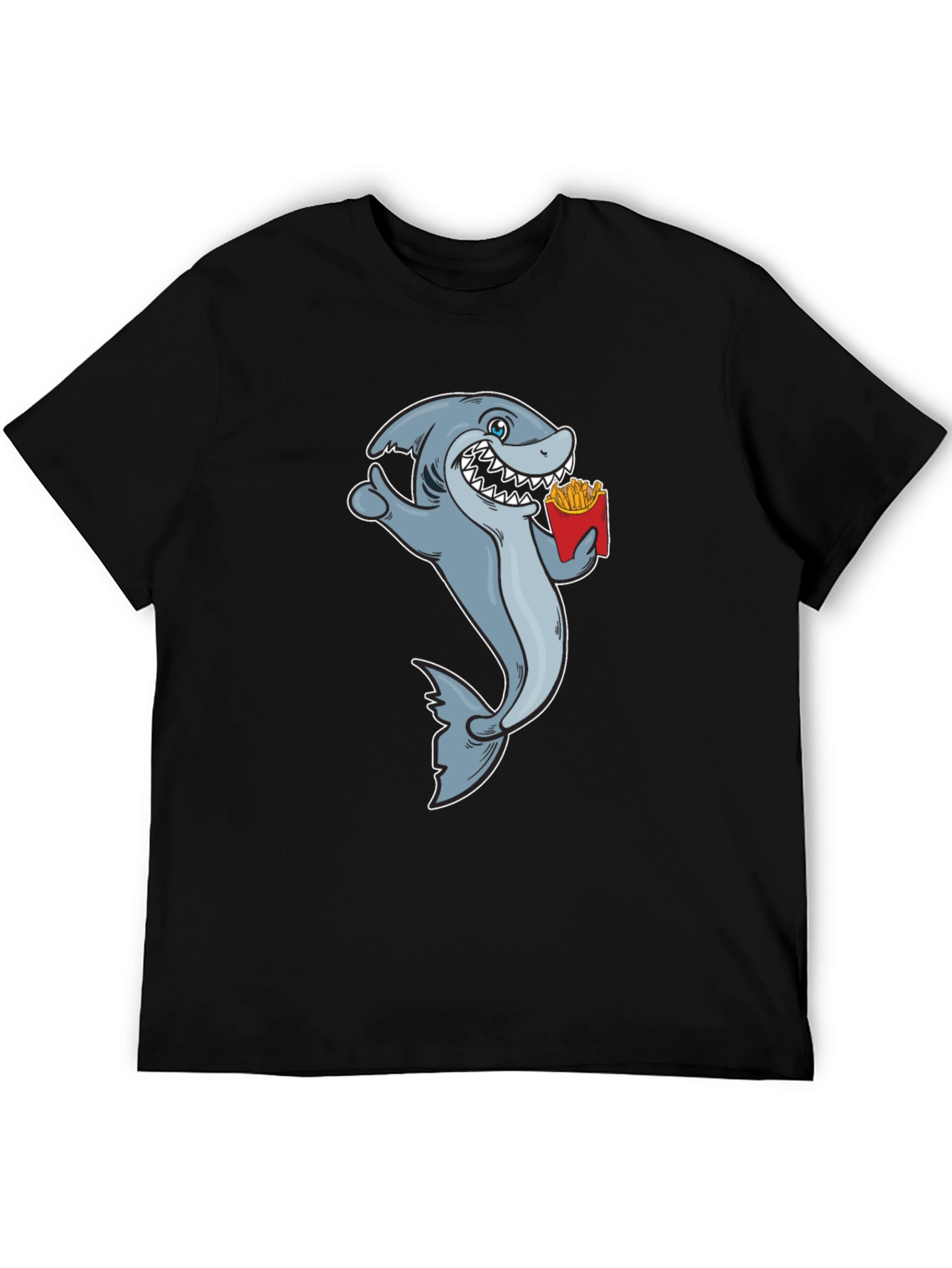 Black Shark Eating Fries Graphic Tee - Black Cotton T-Shirt view 5