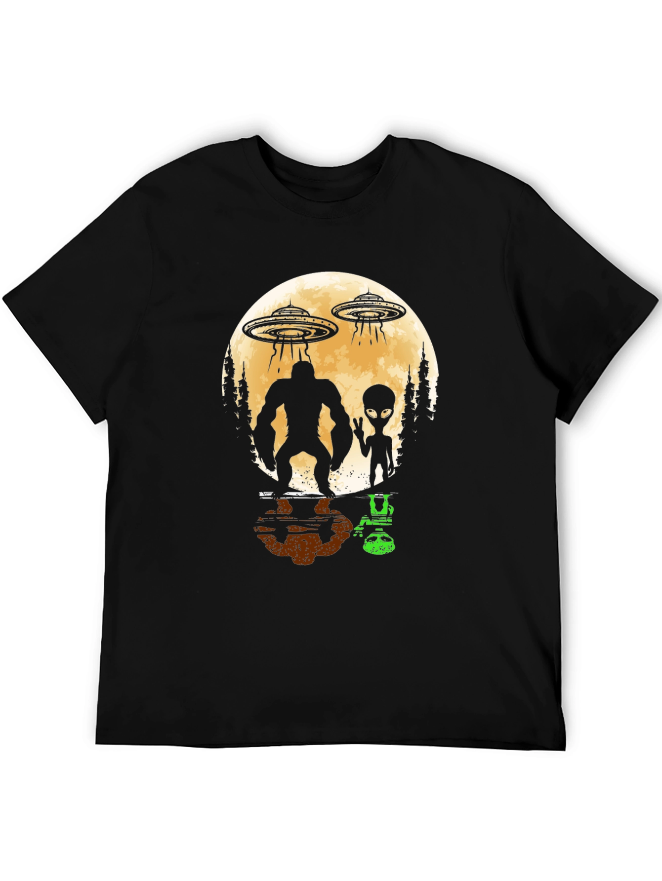 Black Bigfoot & Alien UFO Graphic Tee - Black view 5