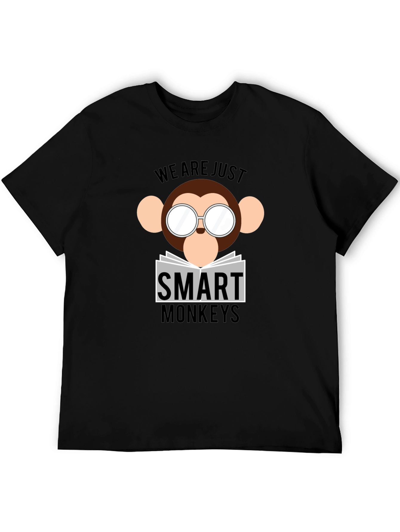 Black Smart Monkeys Graphic T-Shirt - Funny Animal Tee view 5