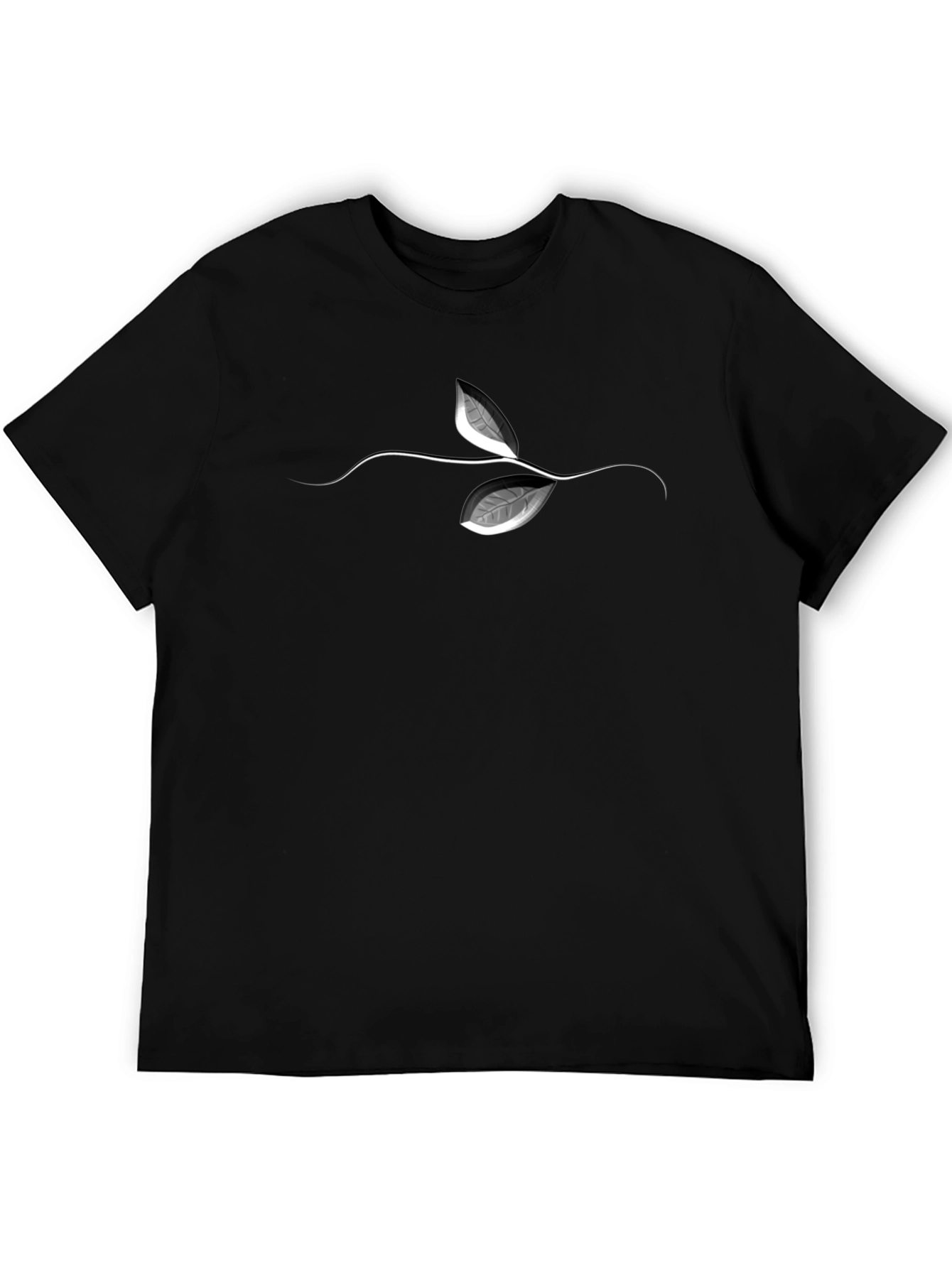 Black Men's Black T-Shirt with Leaf Graphic view 5