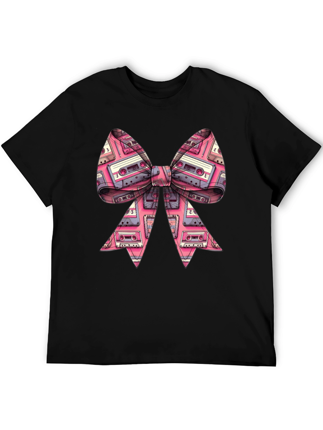 Black Retro Cassette Tape Bow Tie T-Shirt view 5