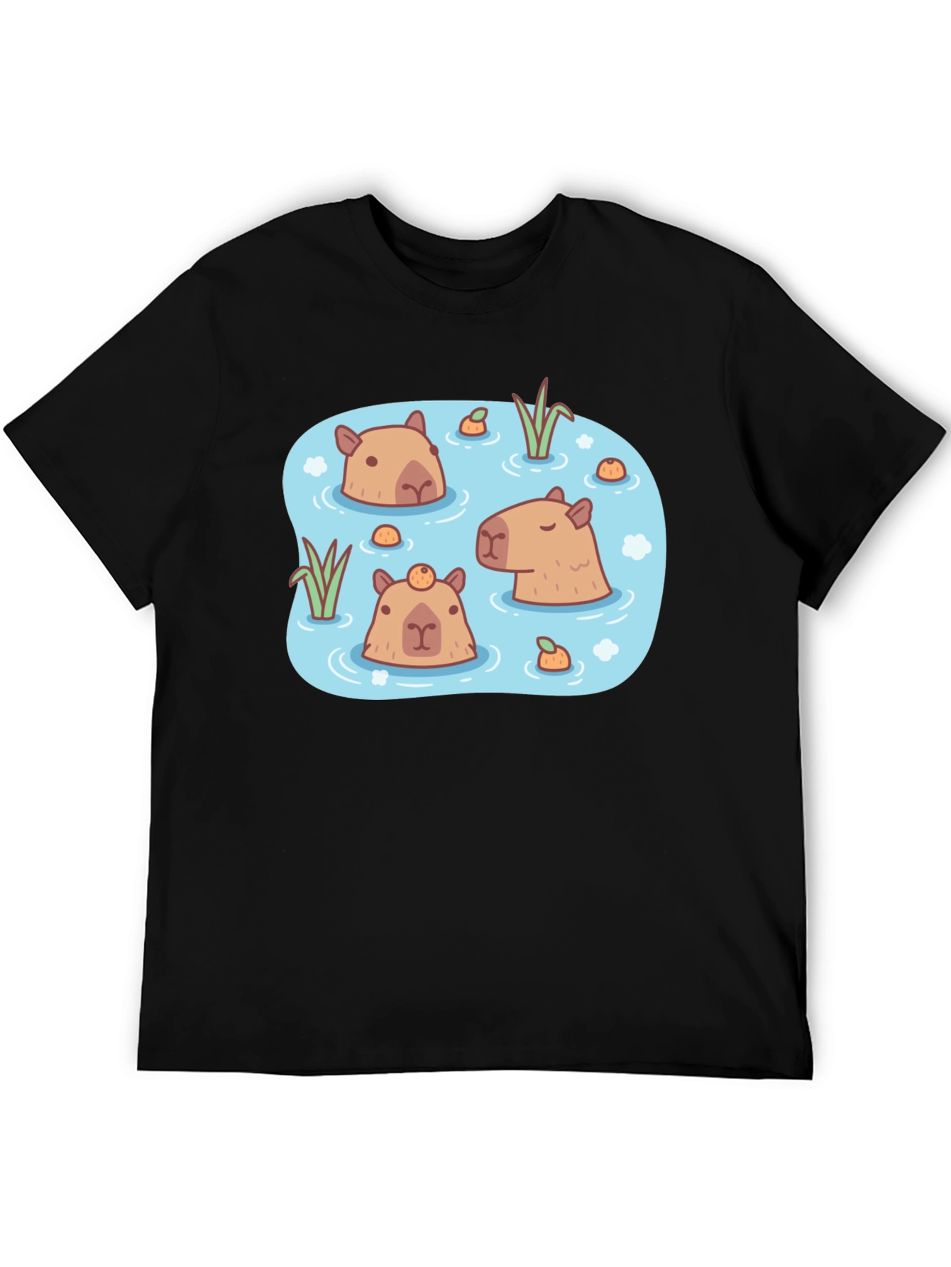Black Capybara Pond T-Shirt - Relaxed Aquatic Design view 5