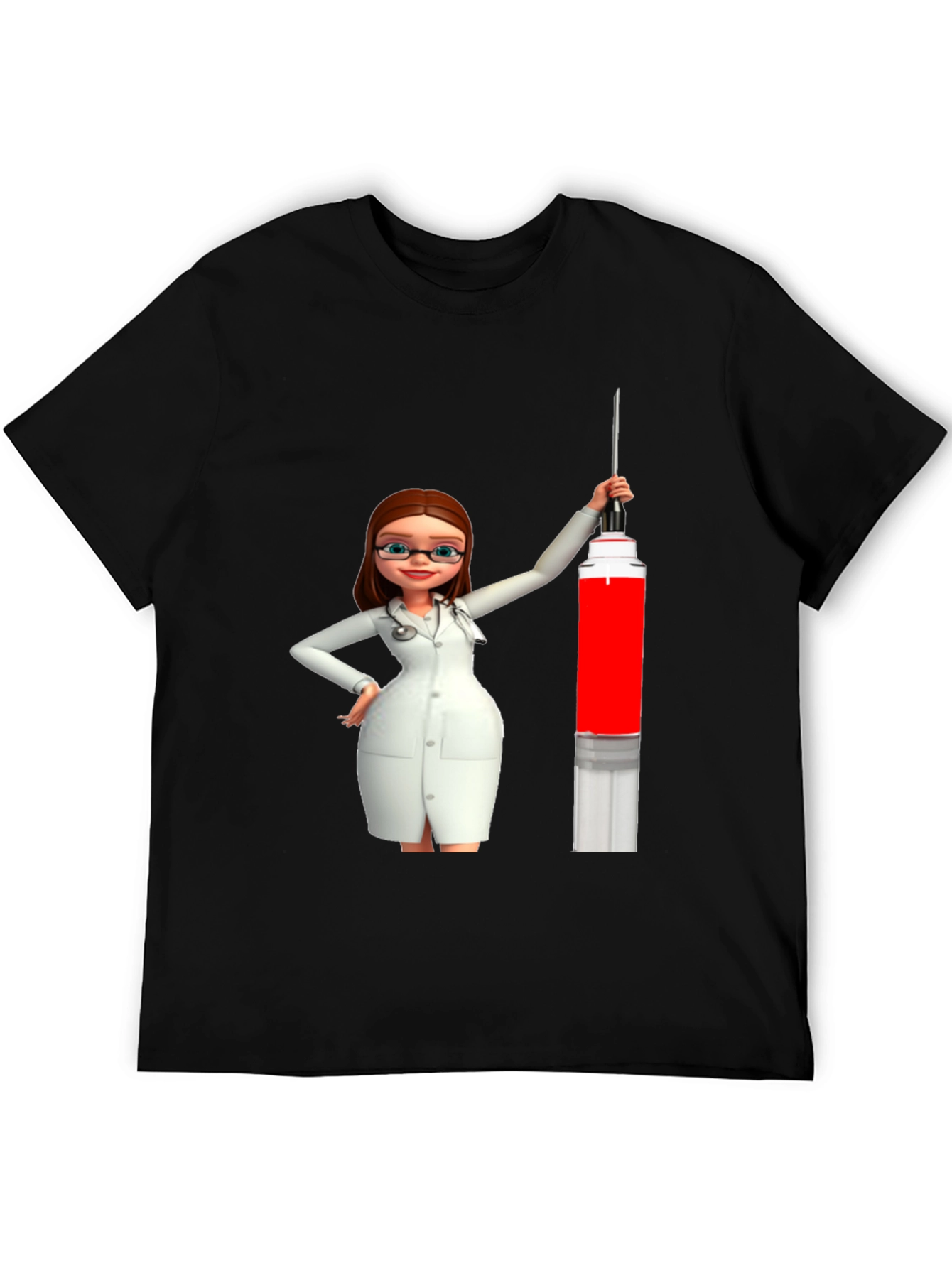 Black Novelty Cartoon Doctor T-Shirt view 5