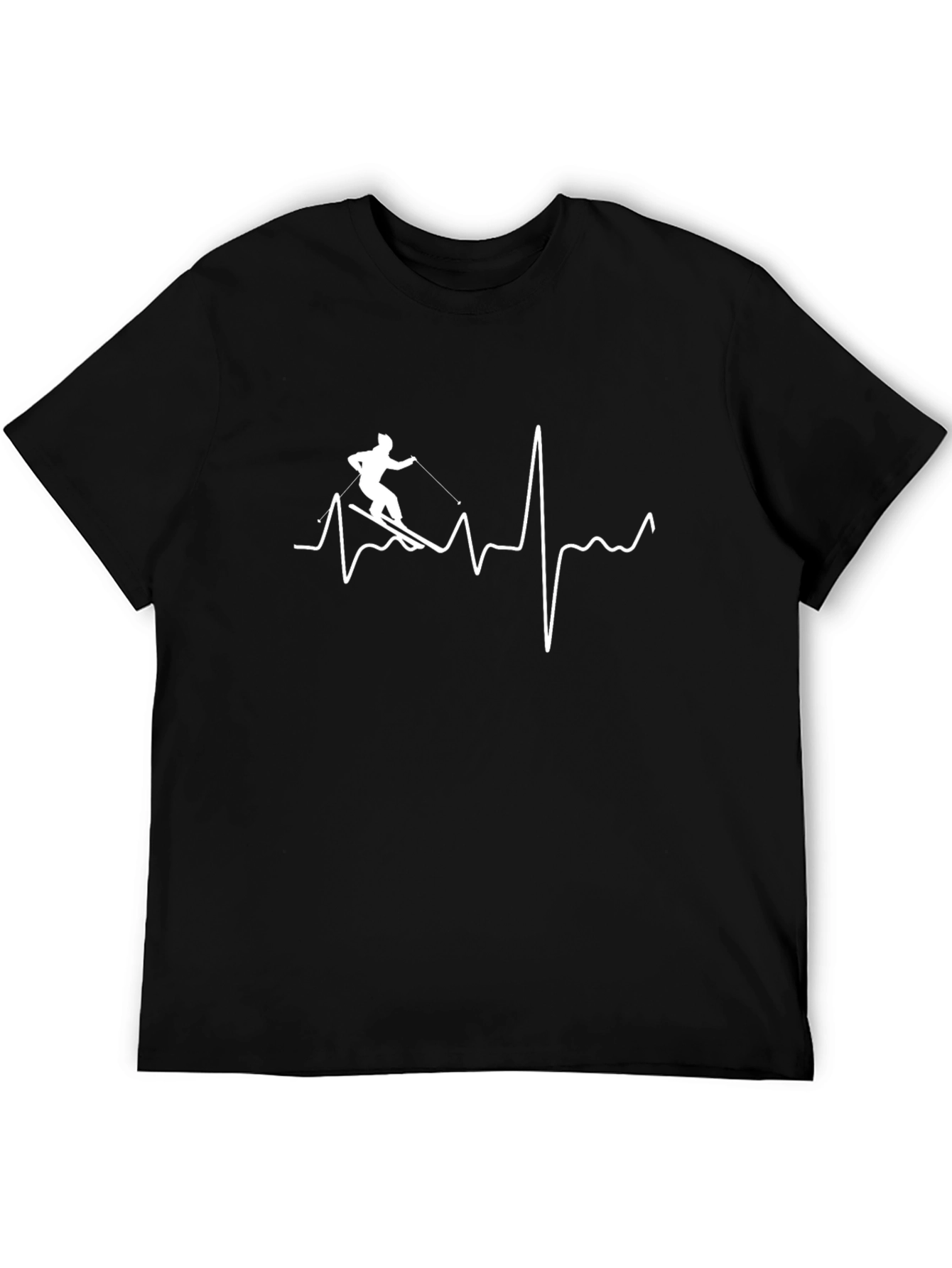 Black Skiing Heartbeat T-Shirt - Black view 5