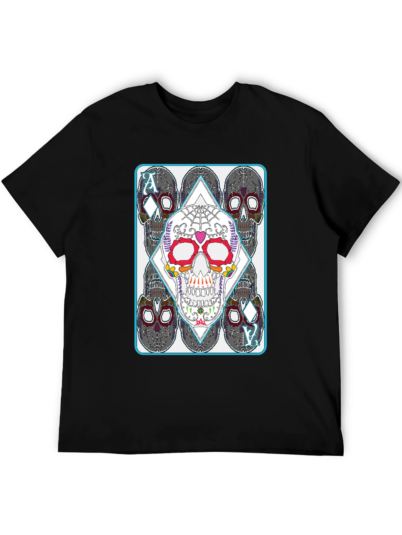 Black Sugar Skull Ace of Diamonds Graphic T-Shirt view 5
