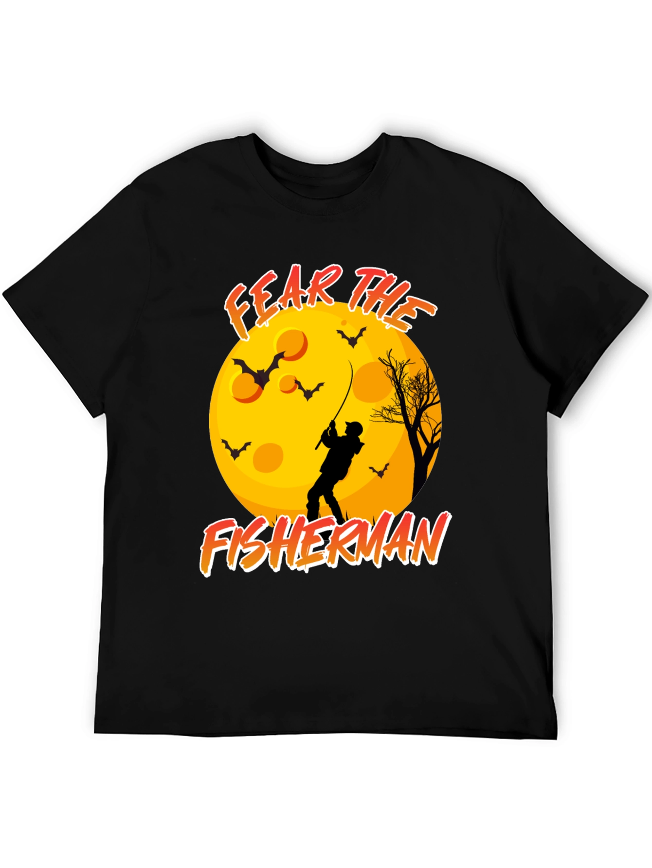 Black Fear the Fisherman Black T-Shirt Halloween Moon Bats view 5