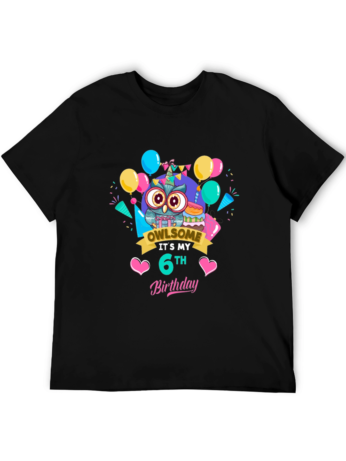Black Owl Birthday 6th T-Shirt view 5