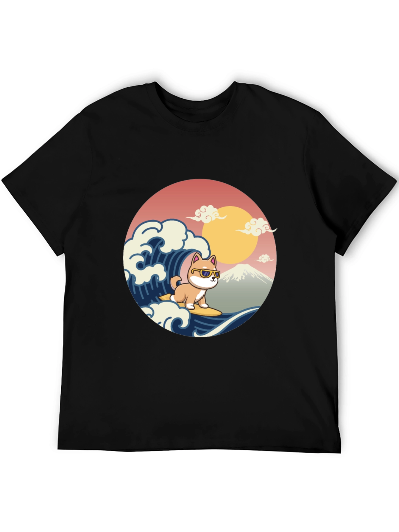 Black Surfing Shiba Inu T-Shirt - Cool Dog Wave Design view 5