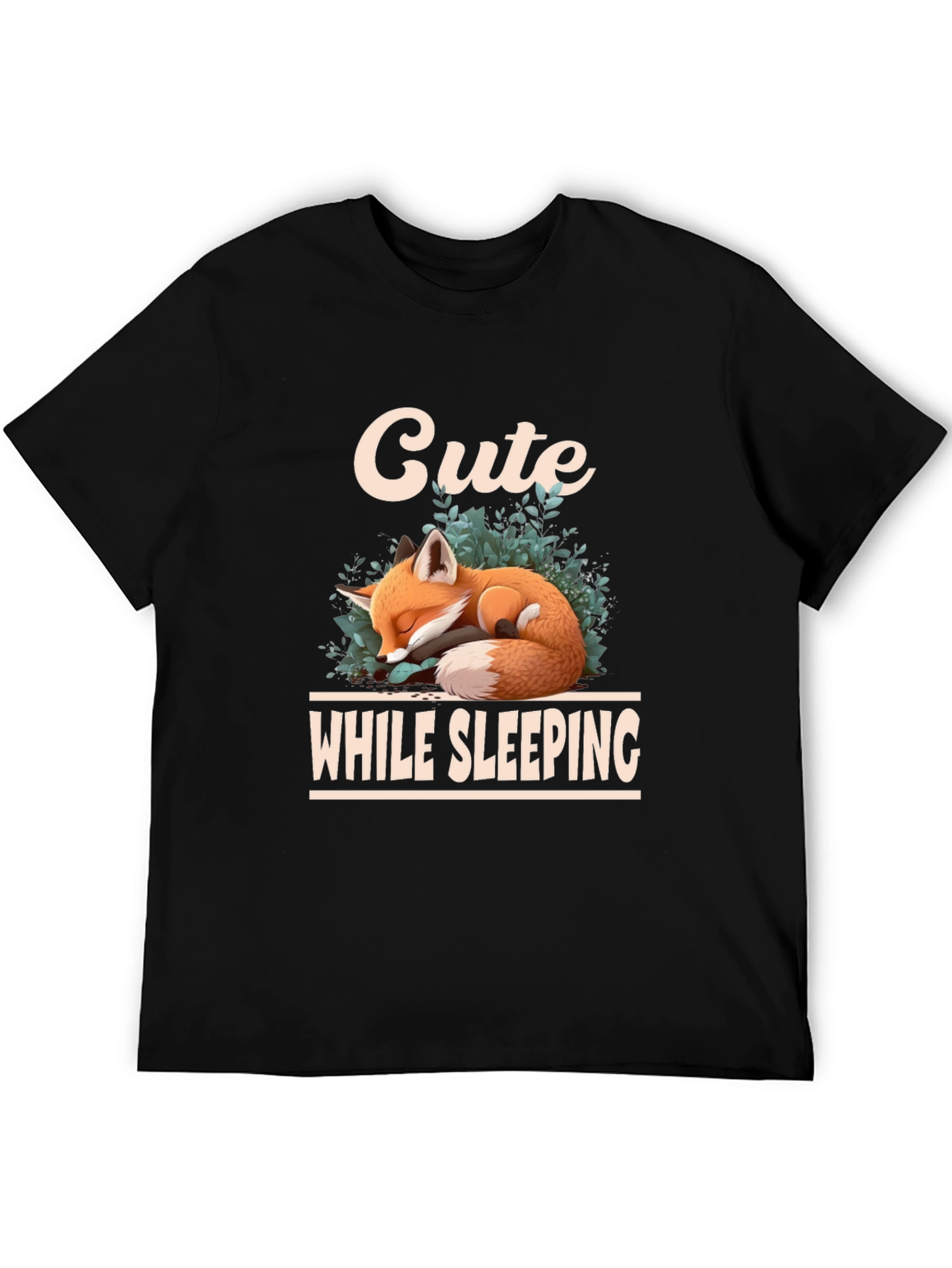Black Cute Sleeping Fox Graphic T-Shirt view 5