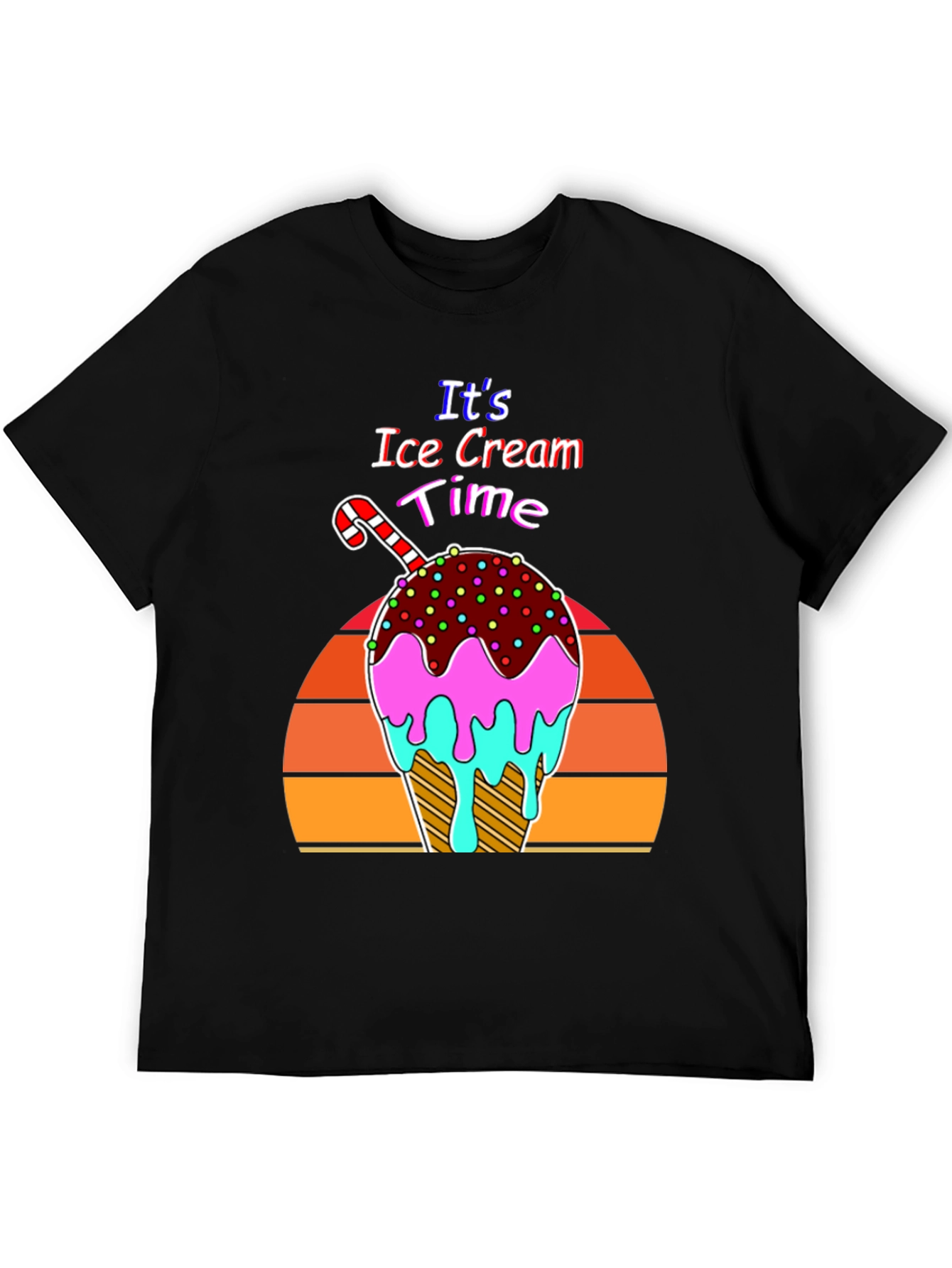 Black It's Ice Cream Time Retro T-Shirt view 5