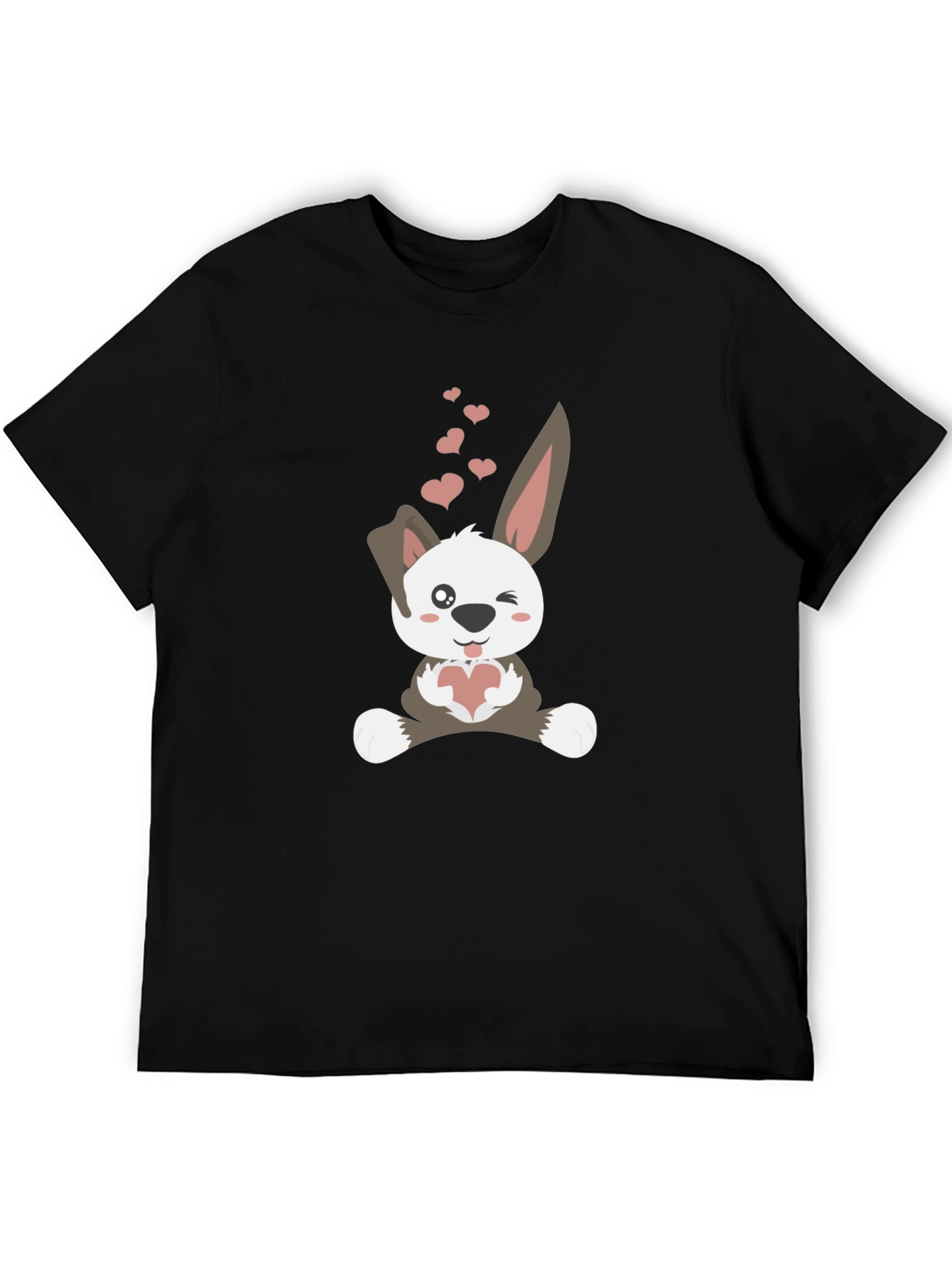 Black Cute Bunny Valentine's Day T-Shirt view 5