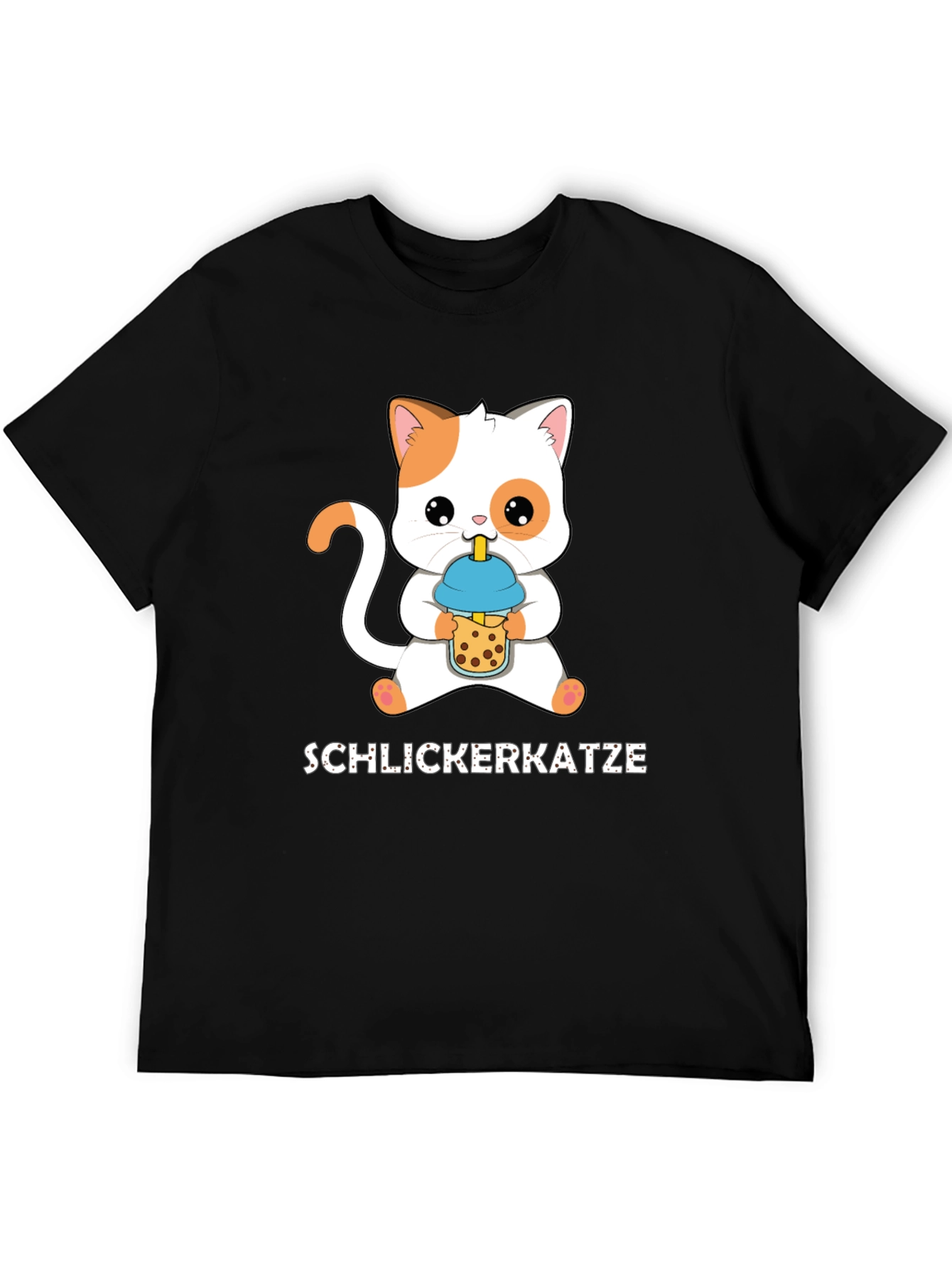 Black Schlickerkatze Cat Boba Tea T-Shirt view 5
