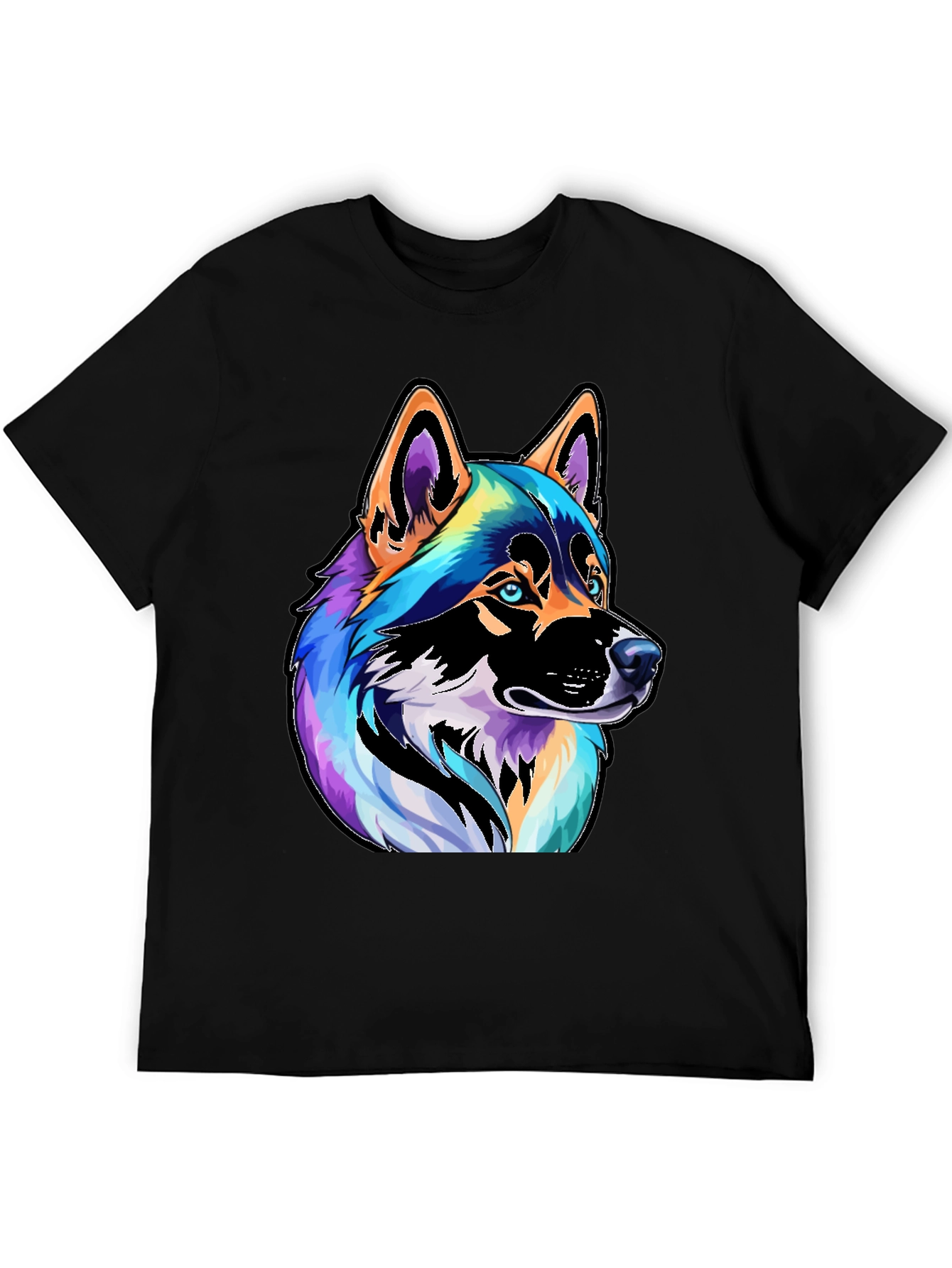 Black Colorful Husky Dog Graphic Tee - Black view 5
