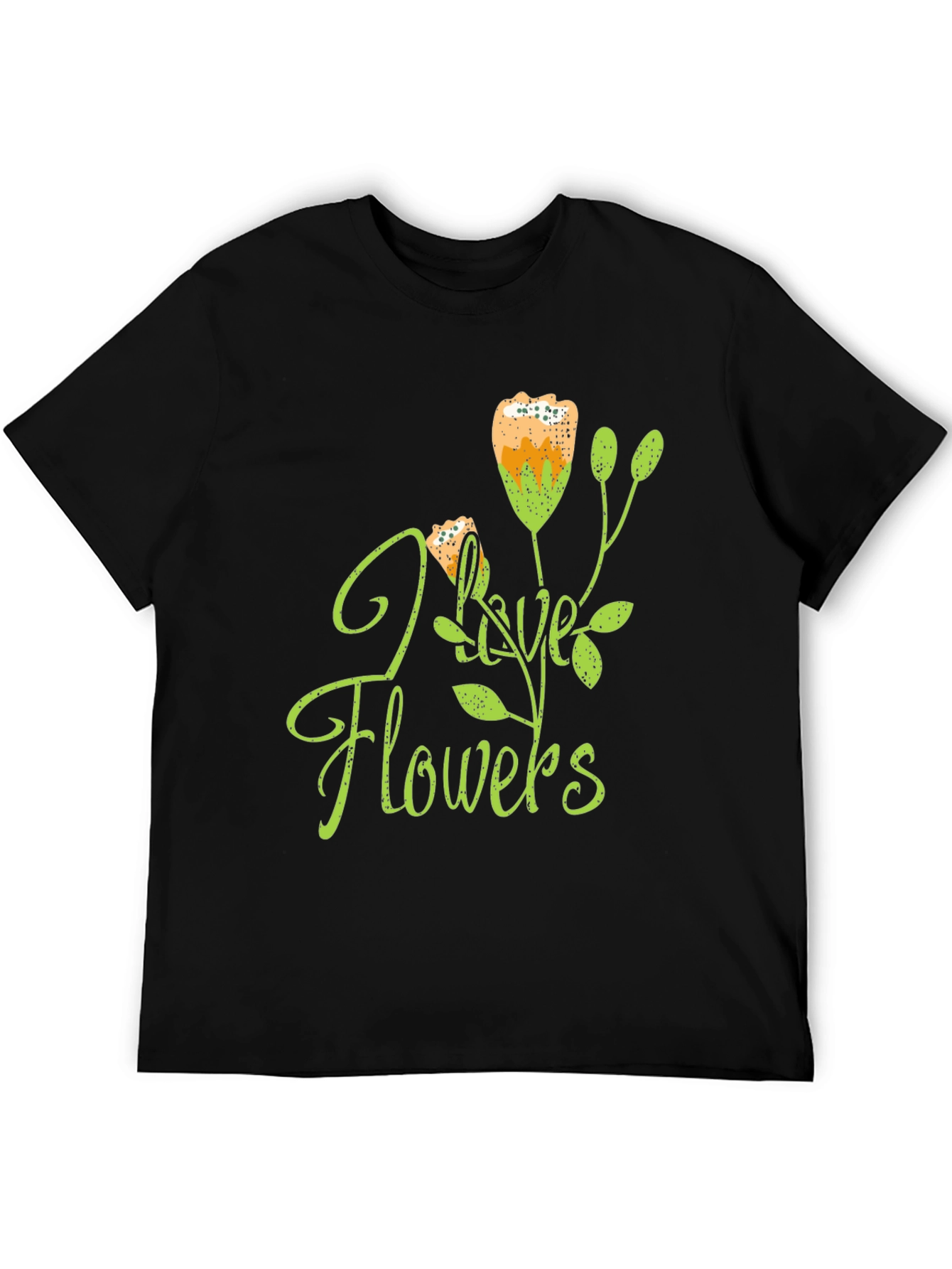 Black I Love Flowers Graphic Tee - Black Cotton Blend view 5