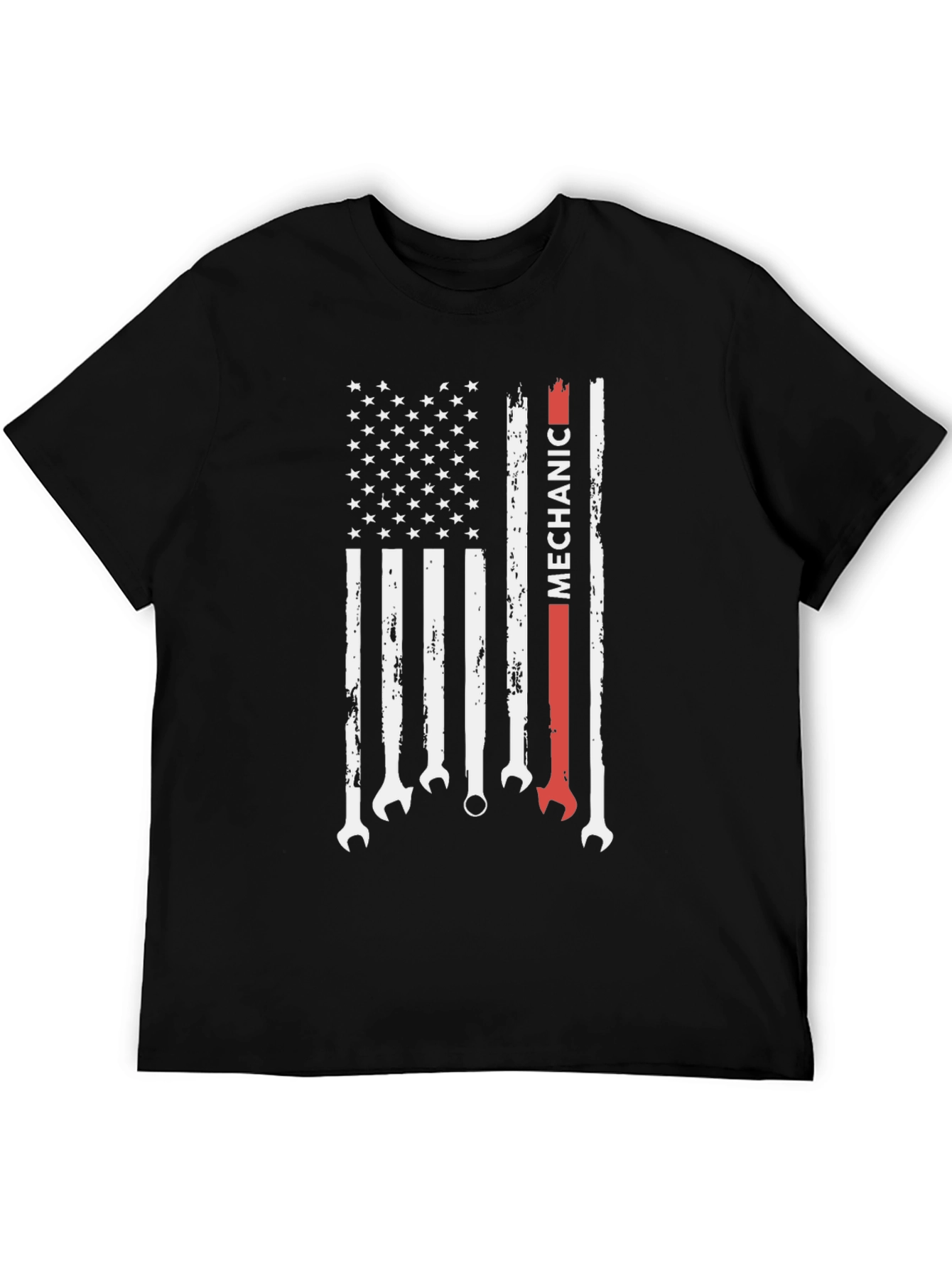Black Mechanic American Flag Graphic Tee - Patriotic Wrench T-Shirt view 5