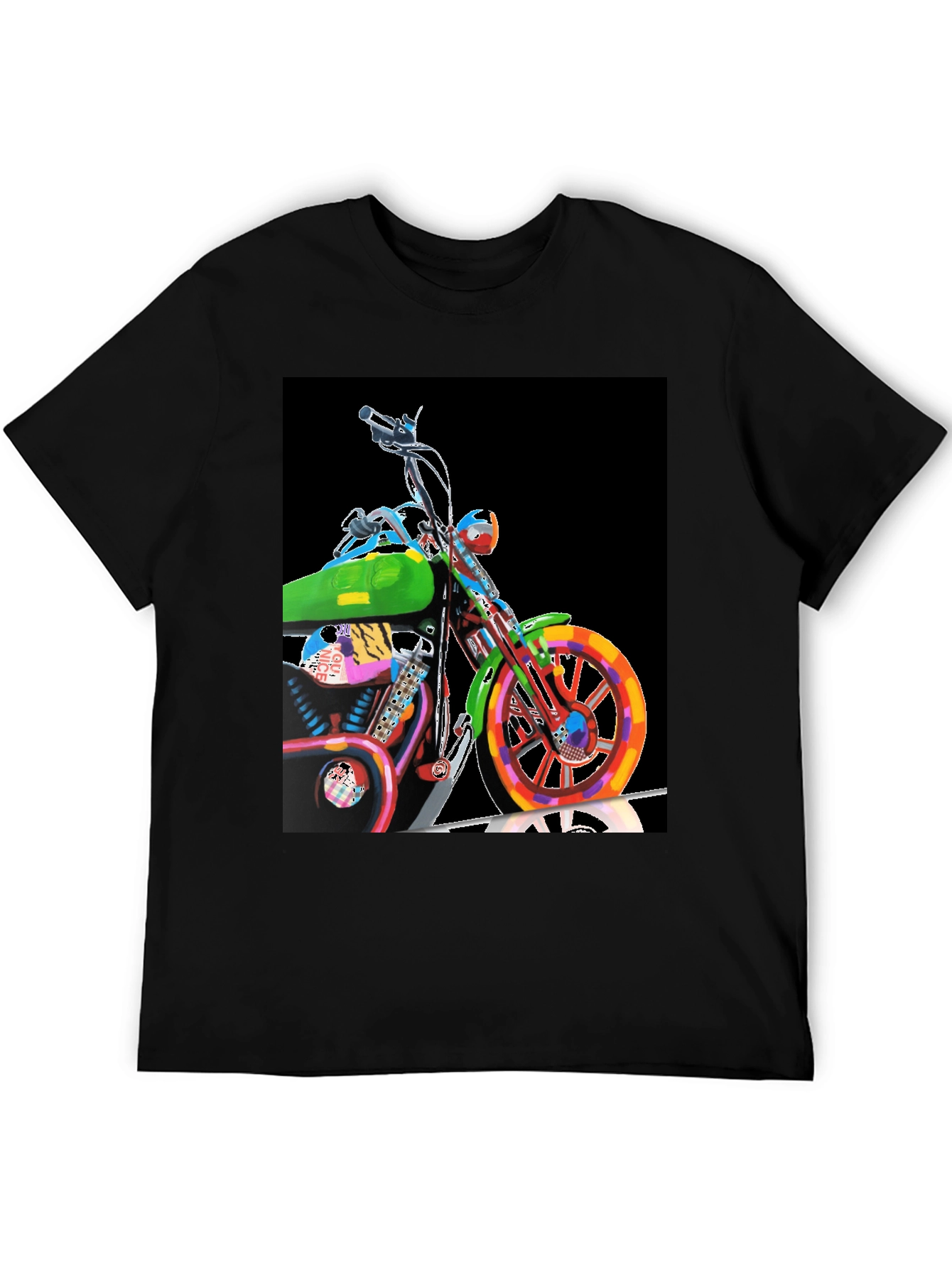 Black Colorful Motorcycle Graphic Tee - Black view 5