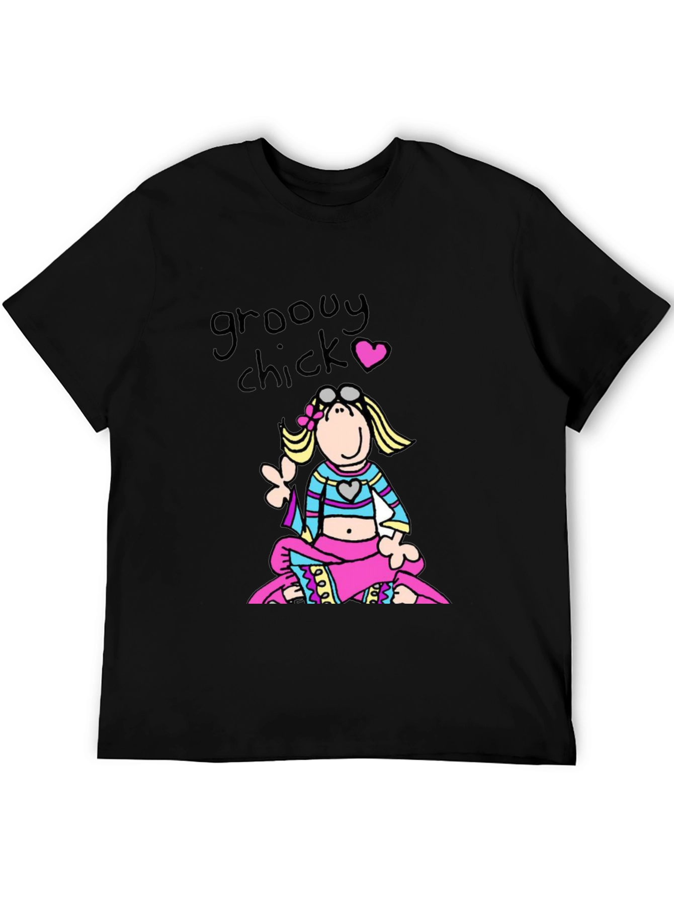 Black Groovy Chick Graphic Tee - Retro 70s Style T-Shirt view 5