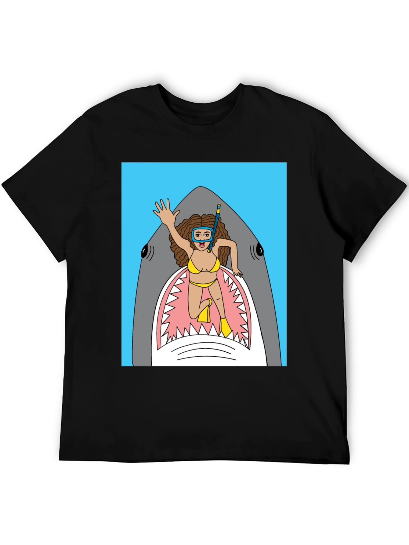 Black Shark Diver Graphic Tee - Funny Cartoon T-Shirt view 5
