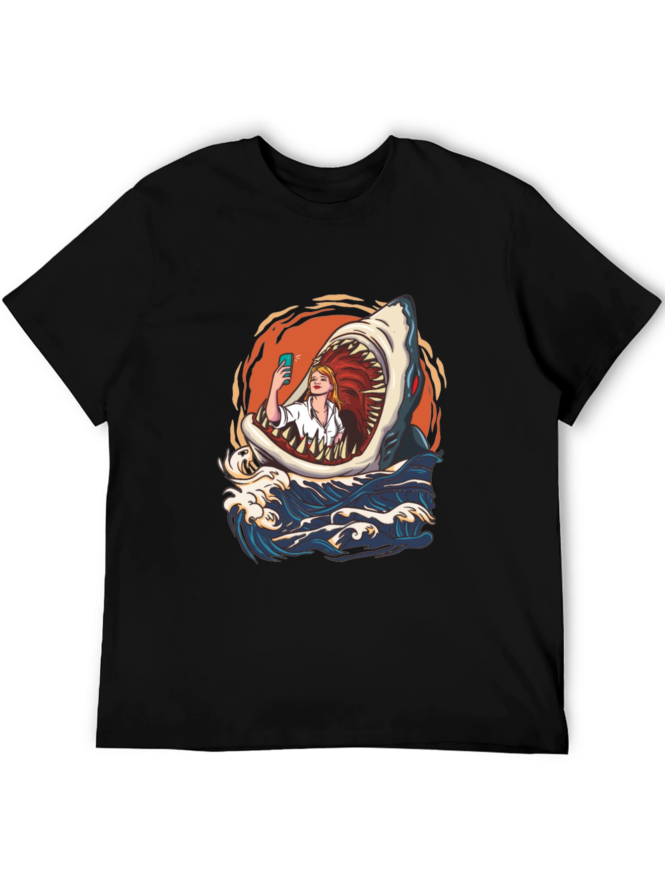 Black Shark Selfie Graphic Tee - Funny Ocean Print view 5