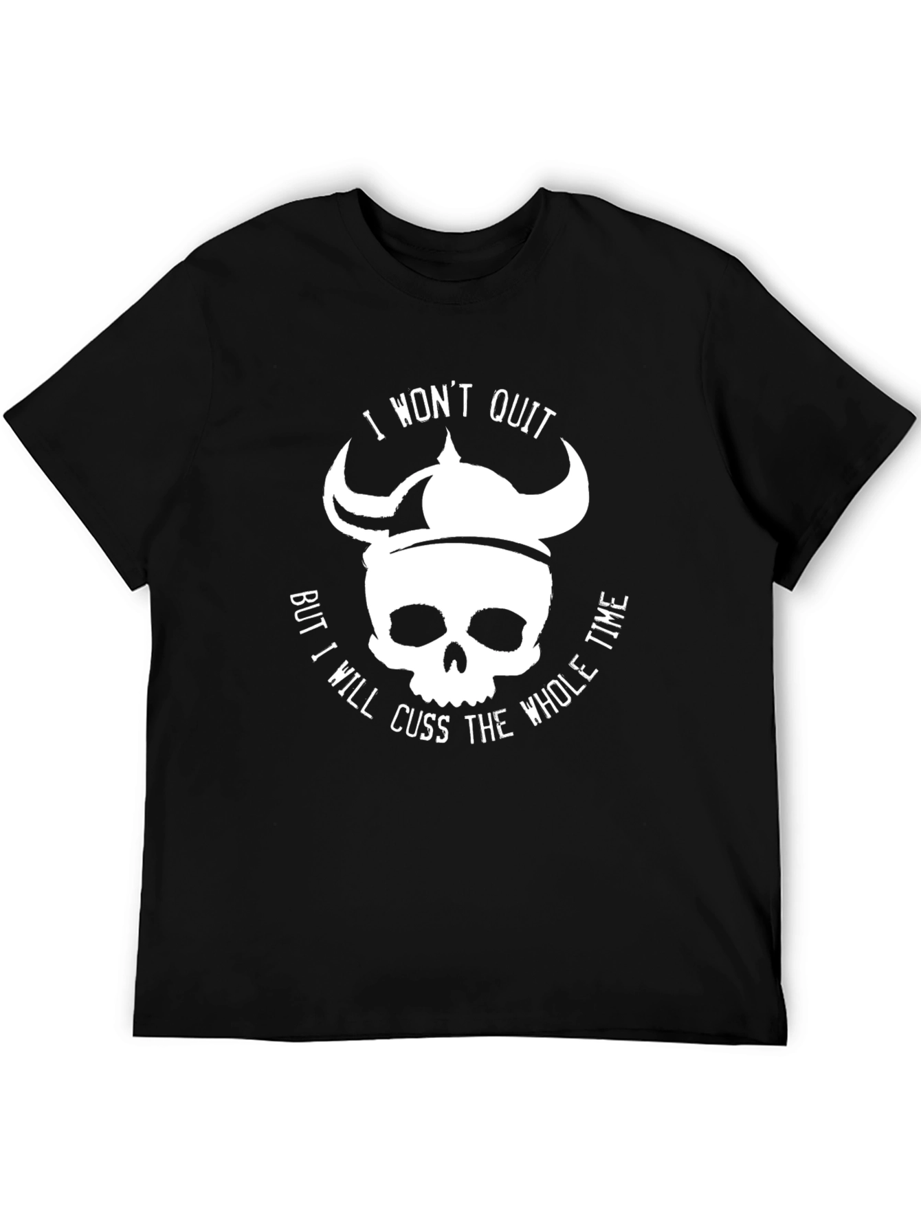 Black I Won't Quit Skull Viking Helmet T-Shirt view 5