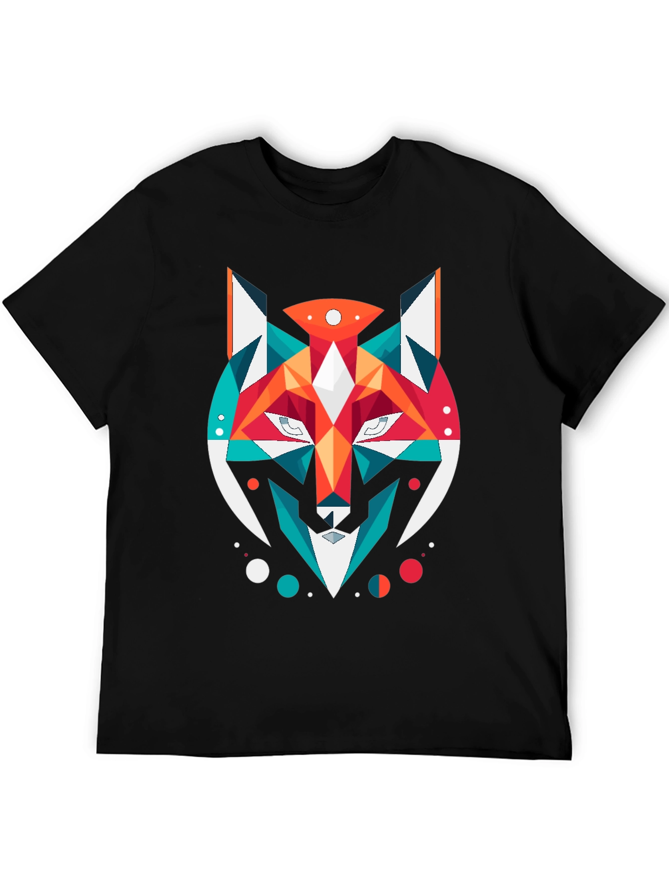 Black Geometric Fox Graphic Black T-Shirt view 5