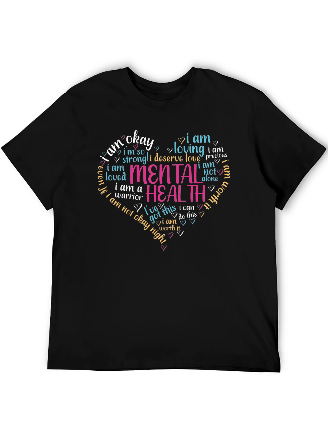 Black Mental Health Awareness Heart T-Shirt - Black view 5