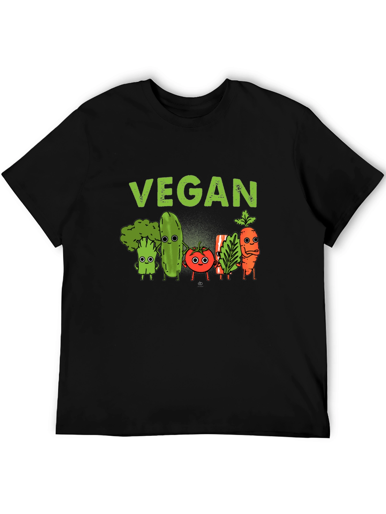 Black Vegan T-Shirt - Cute Cartoon Vegetables view 5