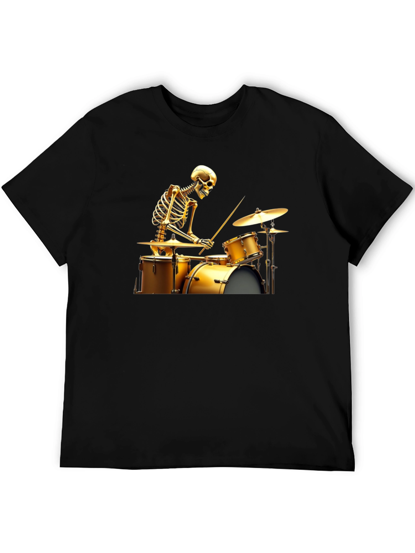 Black Skeleton Drummer Graphic Tee - Black T-Shirt view 5