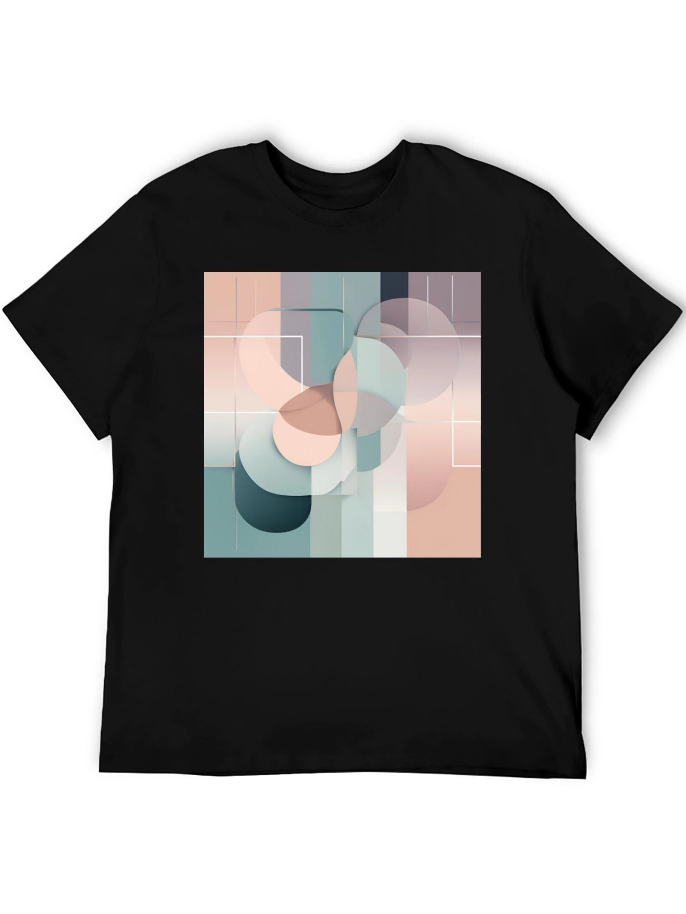 Black Modern Geometric Circle Design Black T-Shirt view 5