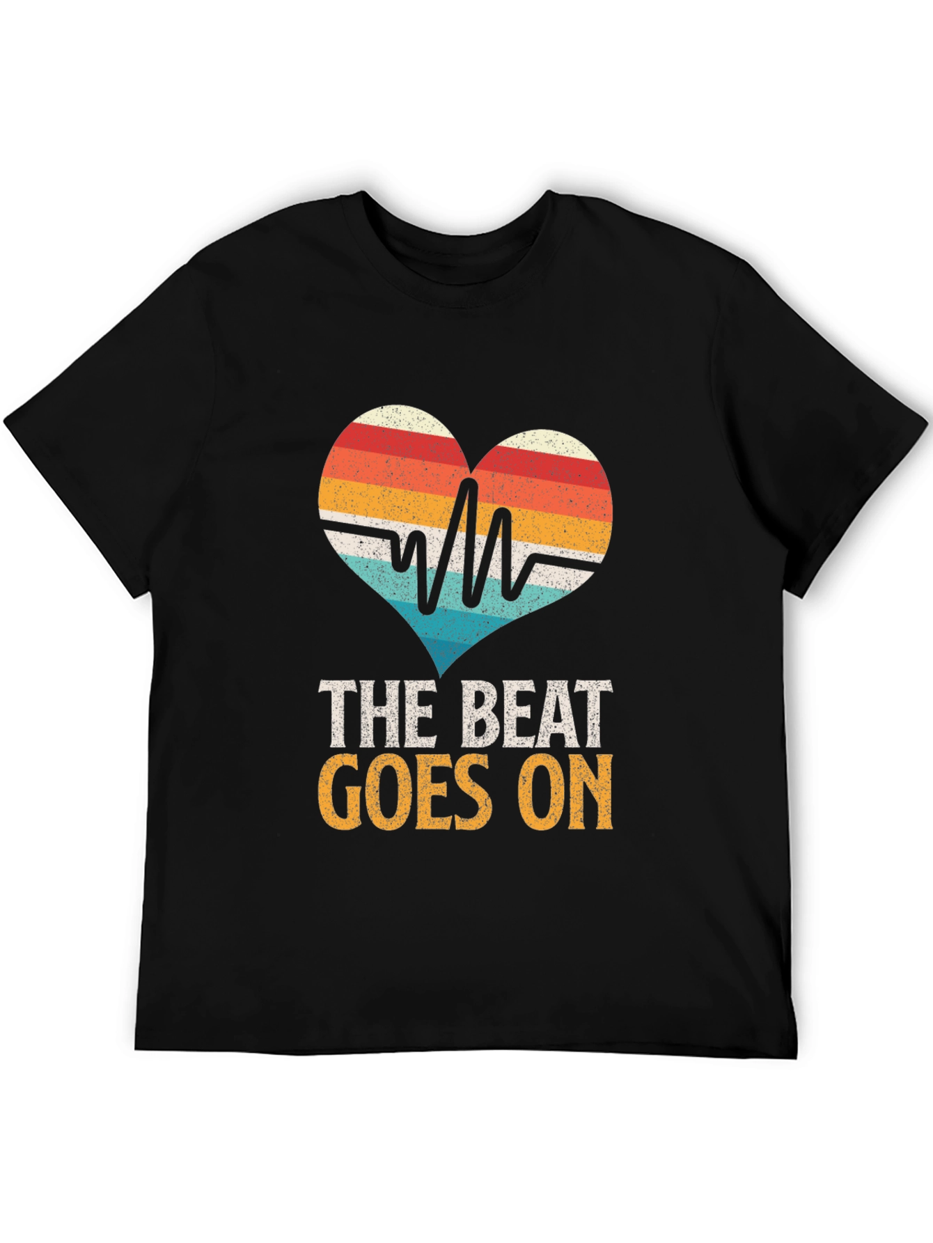 Black The Beat Goes On Heartbeat T-Shirt view 5