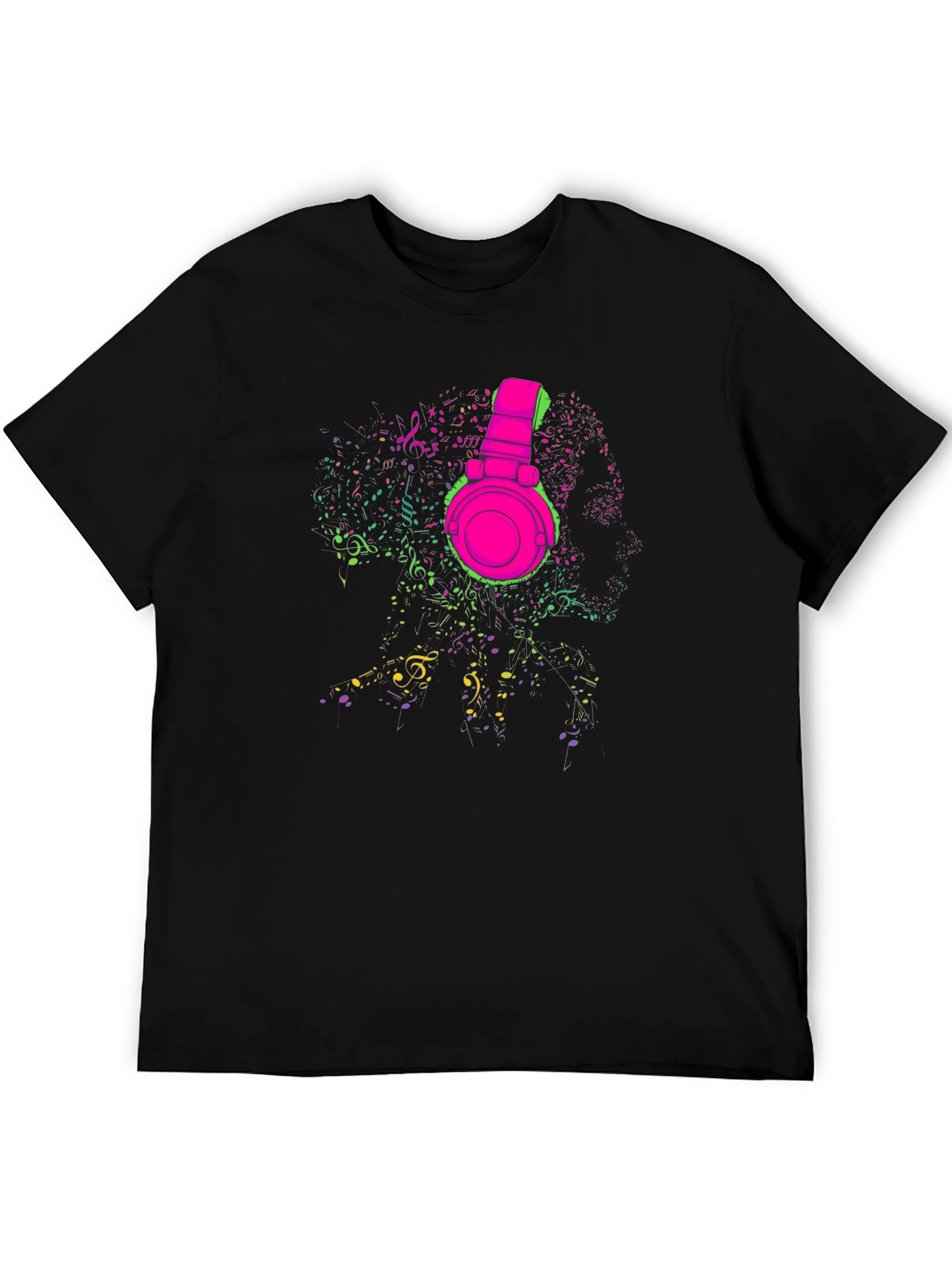 Black Neon Music Headphones Graphic T-Shirt view 5