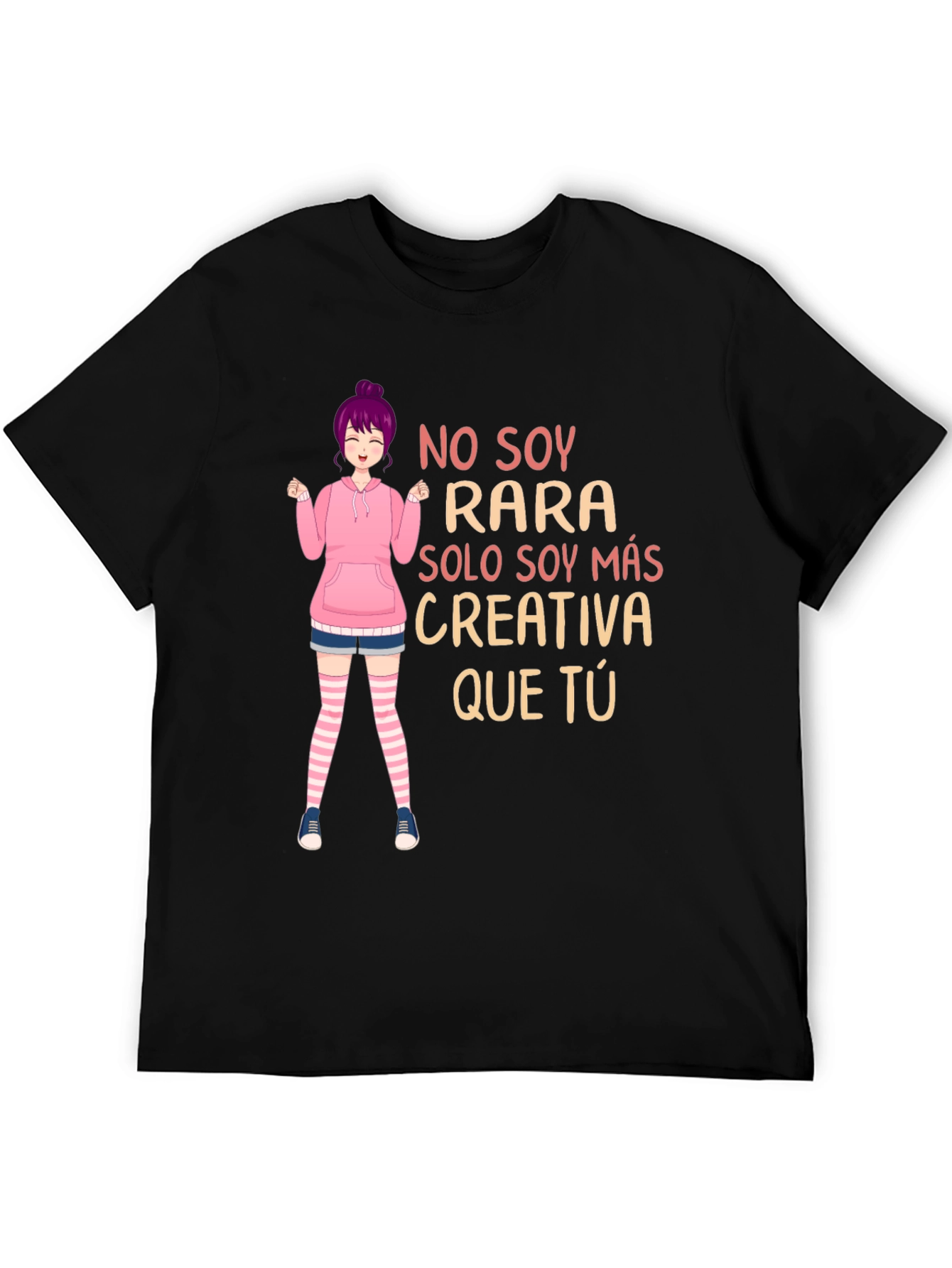 Black Creative Anime Girl Graphic Tee - Unisex Black T-Shirt view 5