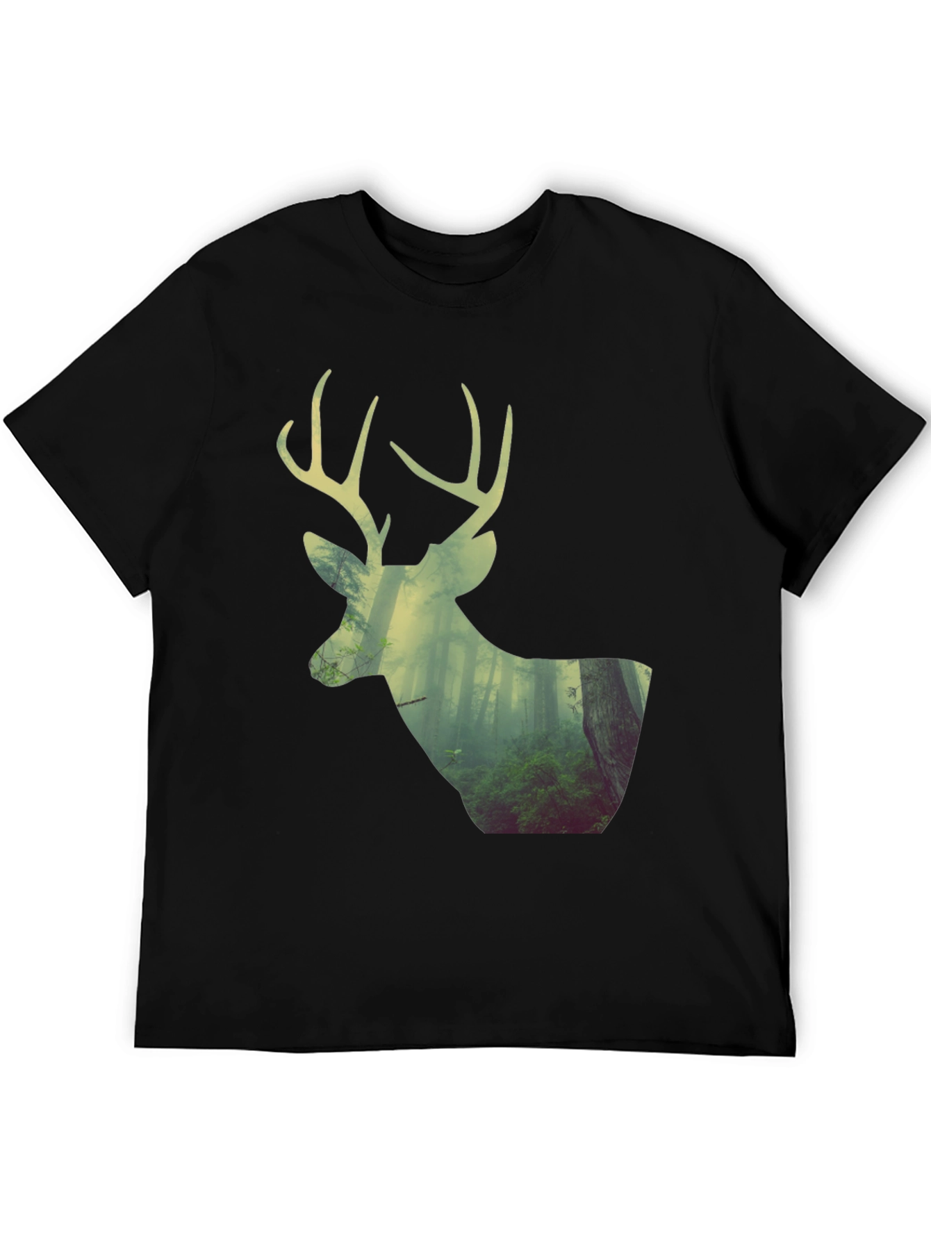 Black Deer Forest Graphic Print Black T-Shirt view 5
