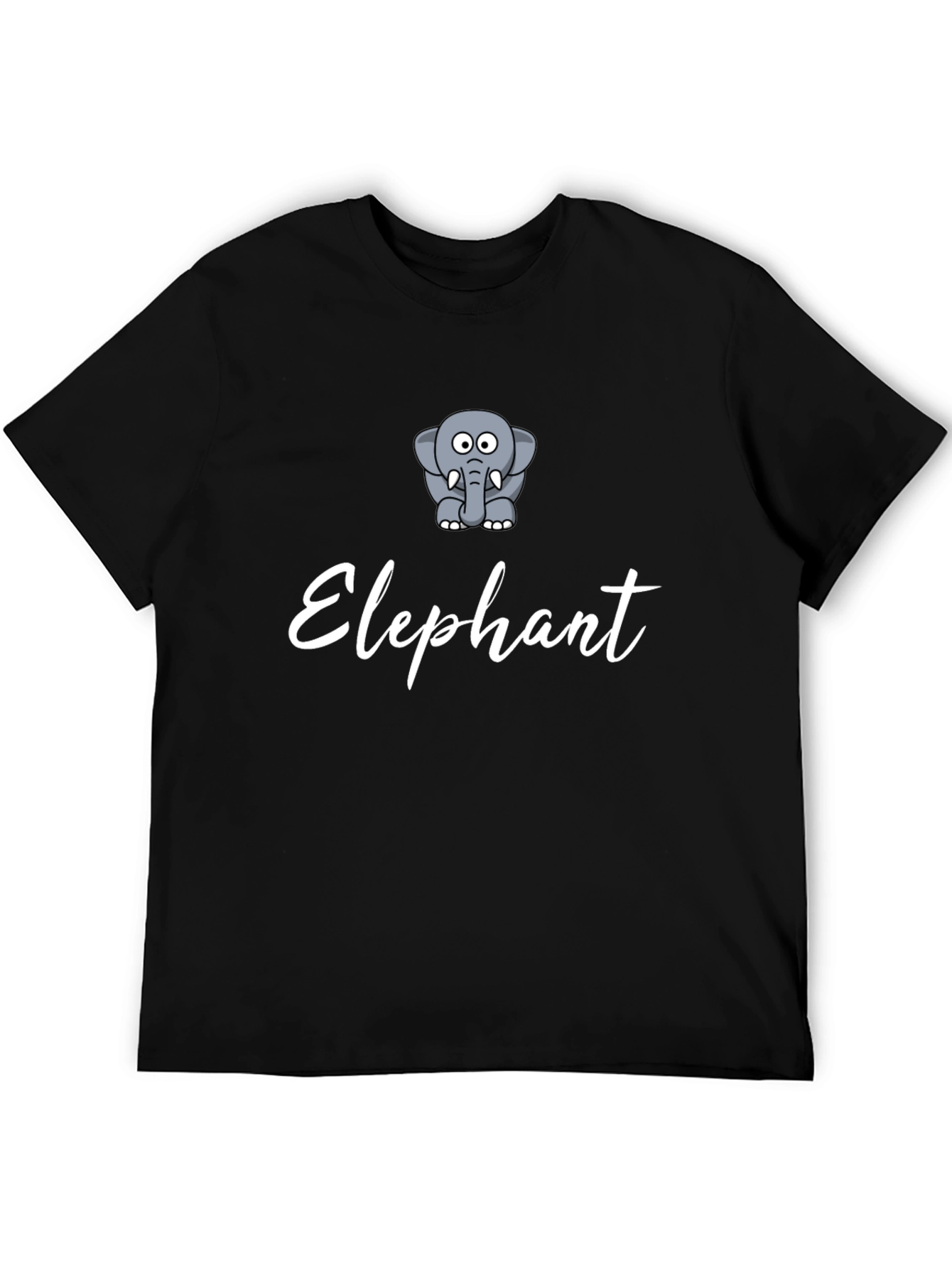 Black Elephant Cartoon Print Men's Black T-Shirt view 5