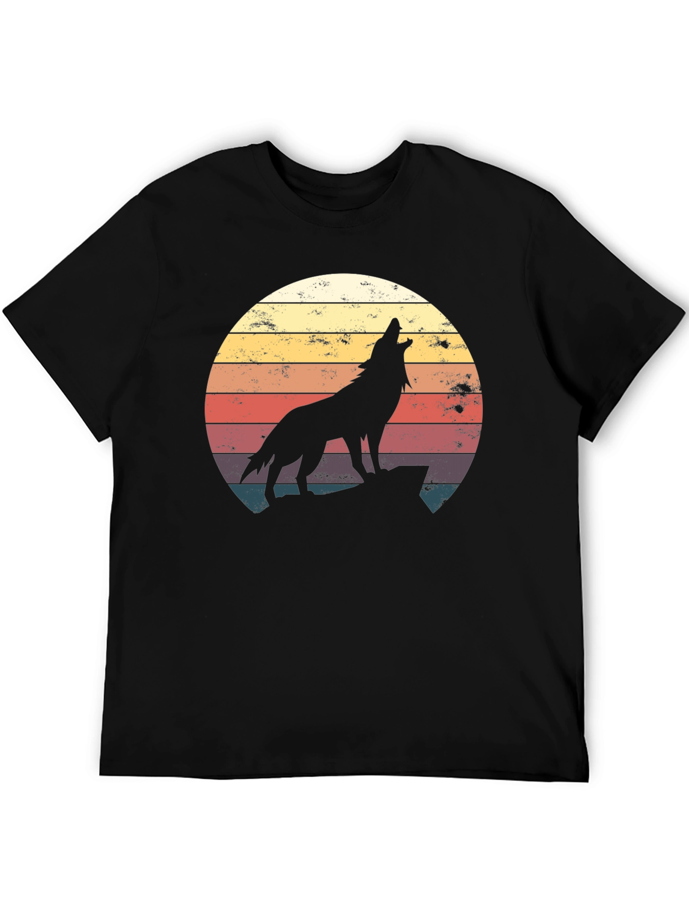 Black Retro Wolf Silhouette T-Shirt - Vintage Style view 5