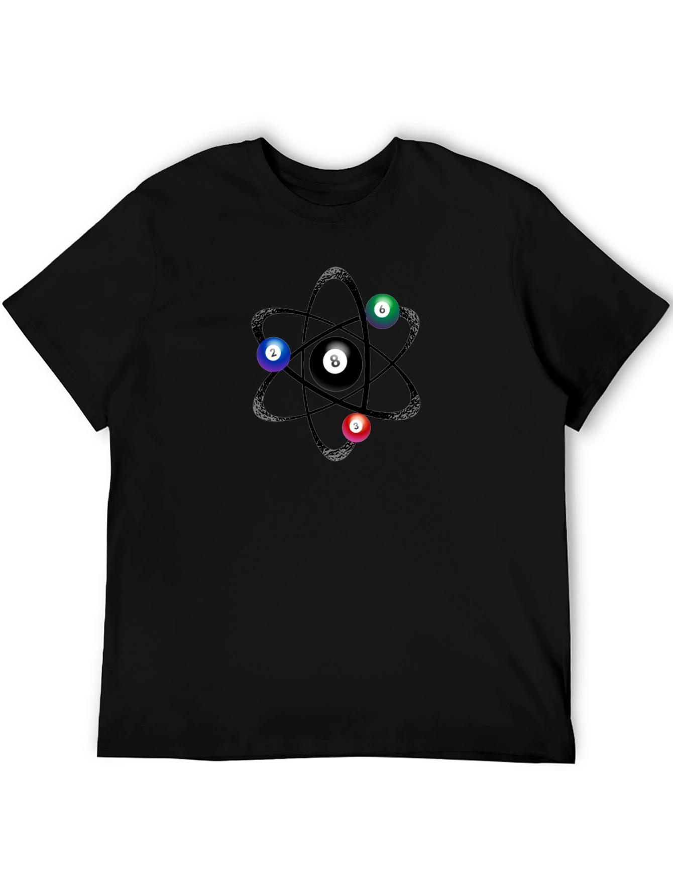 Black Atomic Billiards T-Shirt:  Pool Ball Atom Design view 5