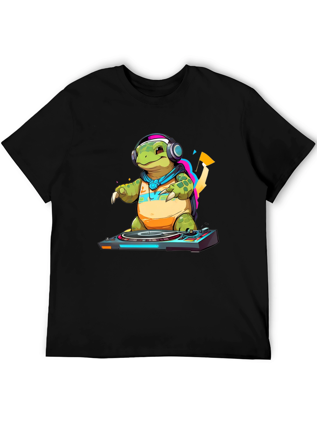 Black DJ Turtle Graphic Tee - Cool Animal T-Shirt view 5