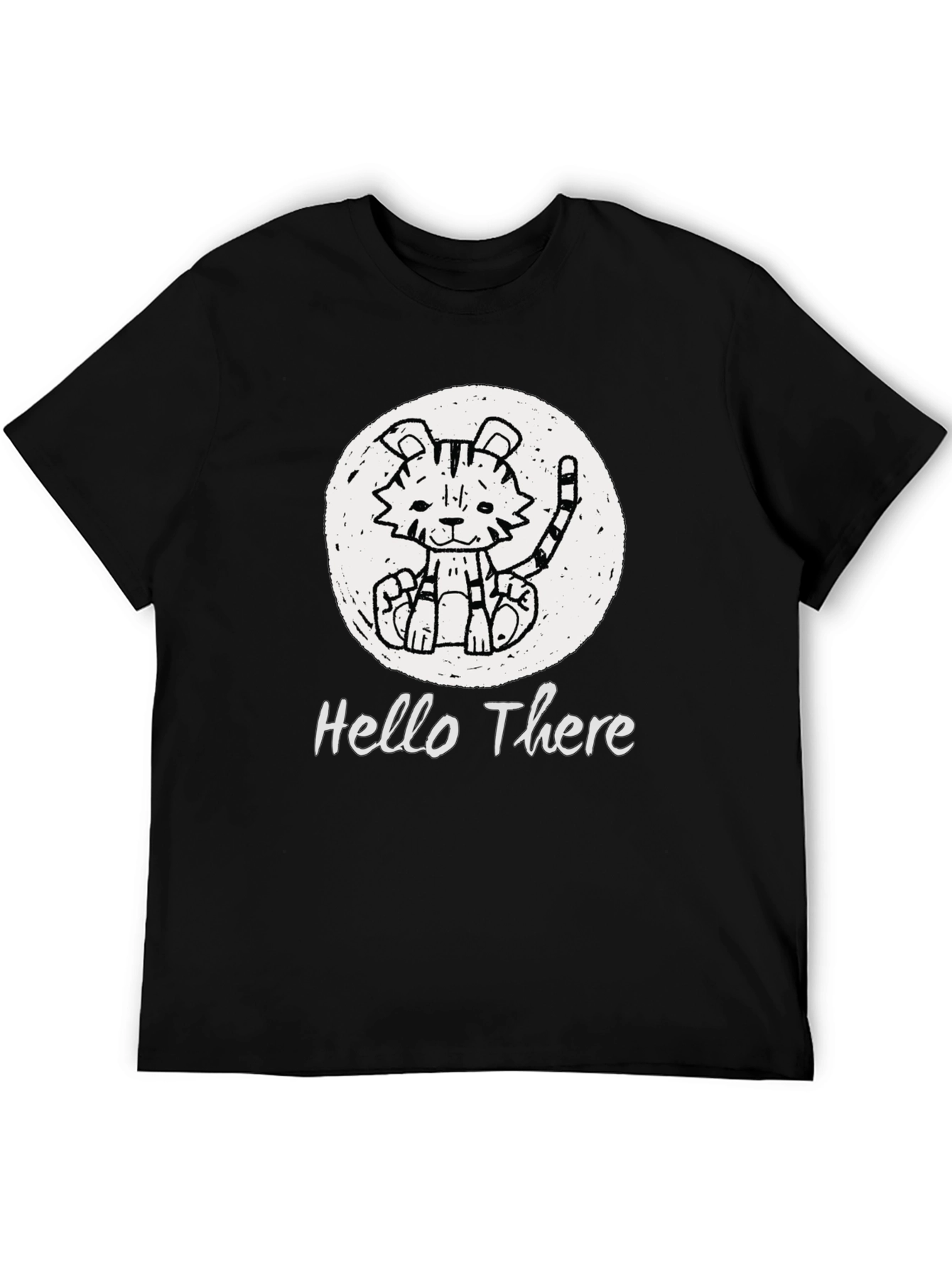 Black Cute Tiger "Hello There" Black Graphic T-Shirt view 5