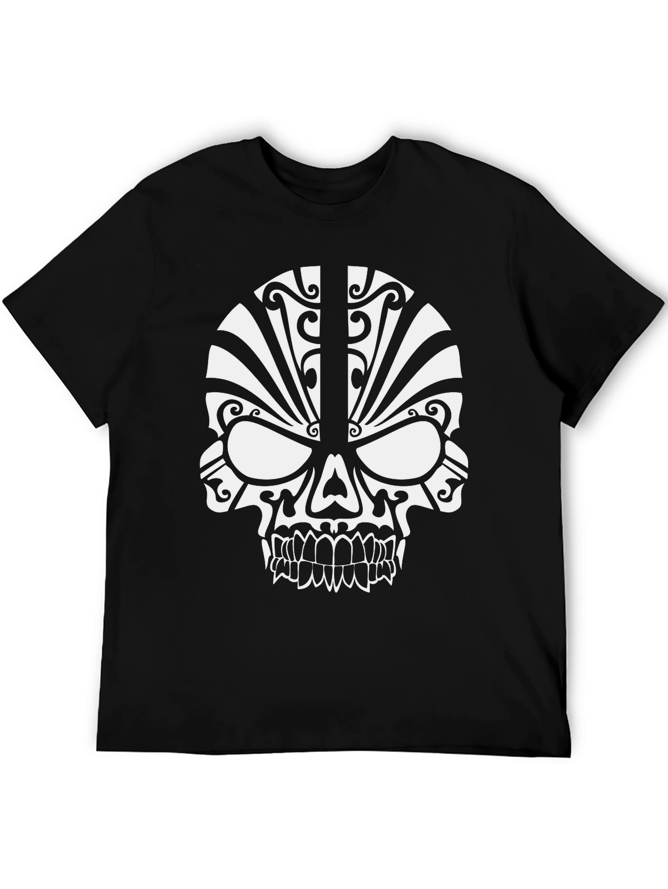 Black Tribal Skull Graphic T-Shirt - Modern Edgy Design view 5