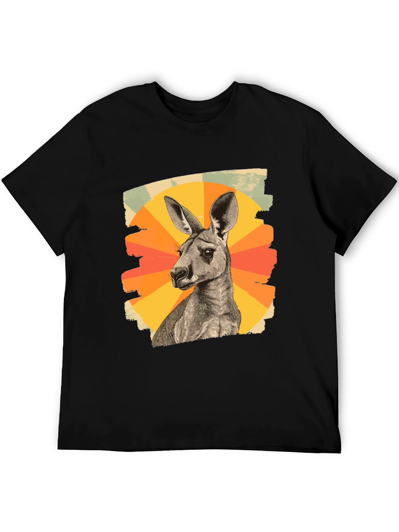 Black Retro Kangaroo Graphic Tee - Black Cotton Blend view 5