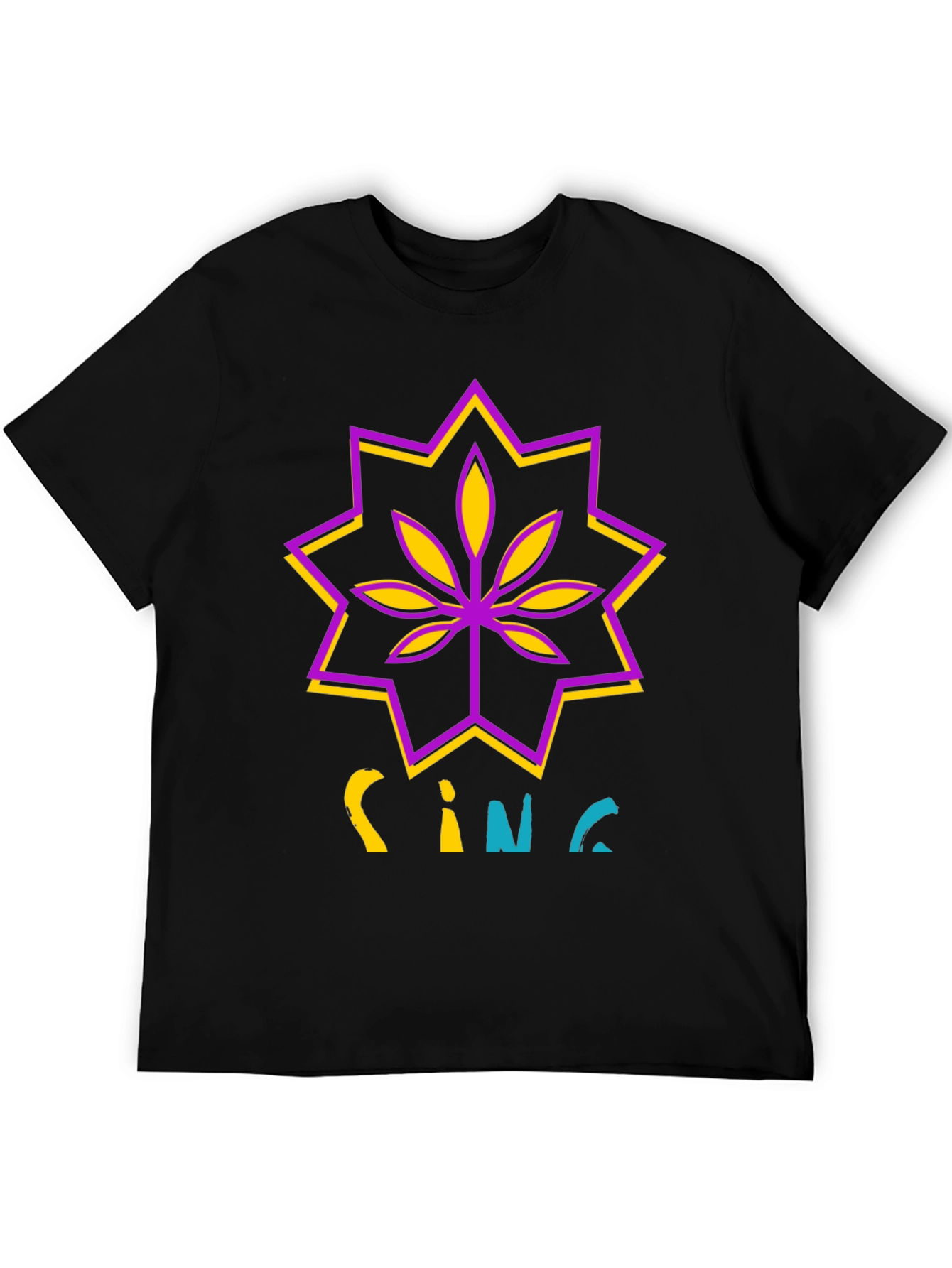 Black Stylish Black T-Shirt with Cannabis-Inspired Graphic Print view 5