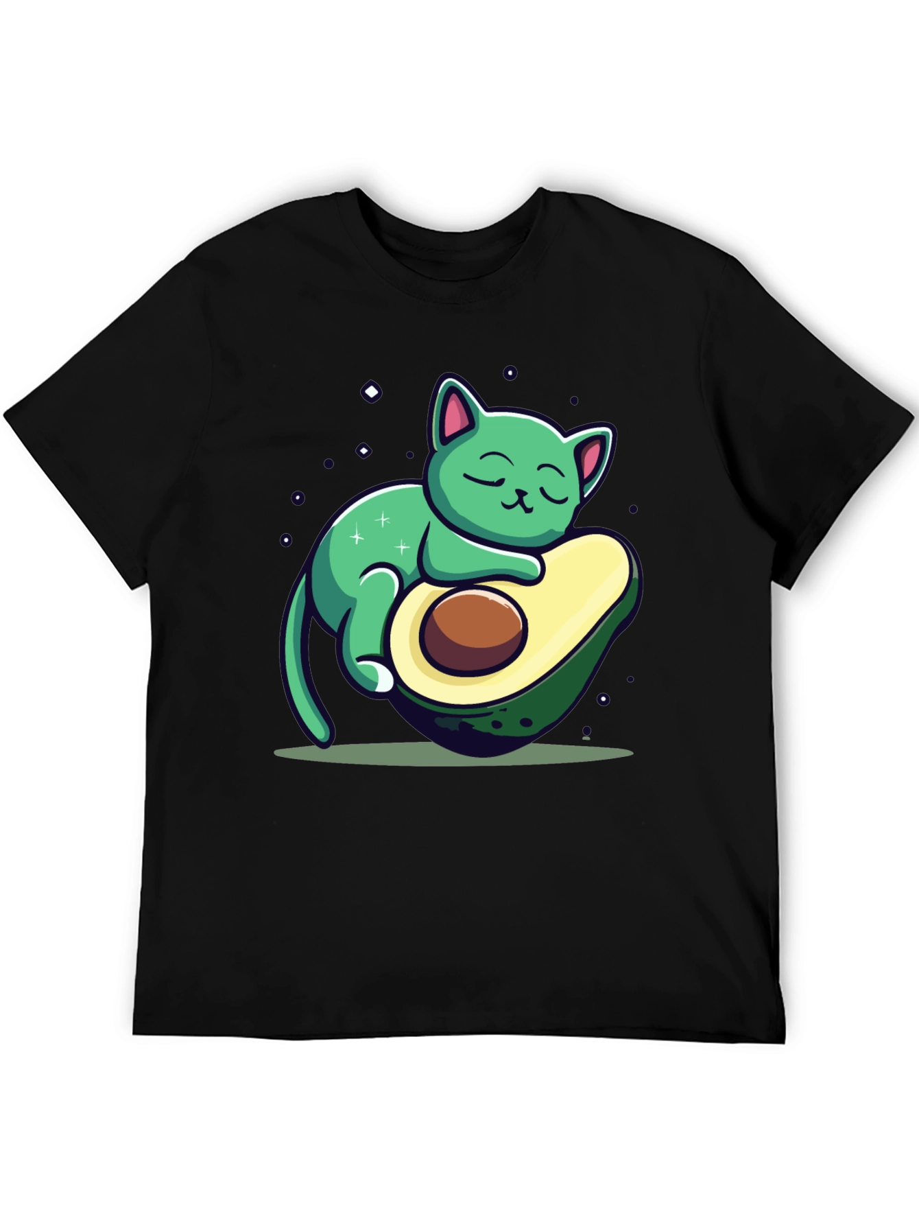 Black Cute Avocado Cat Graphic T-Shirt - Black view 5