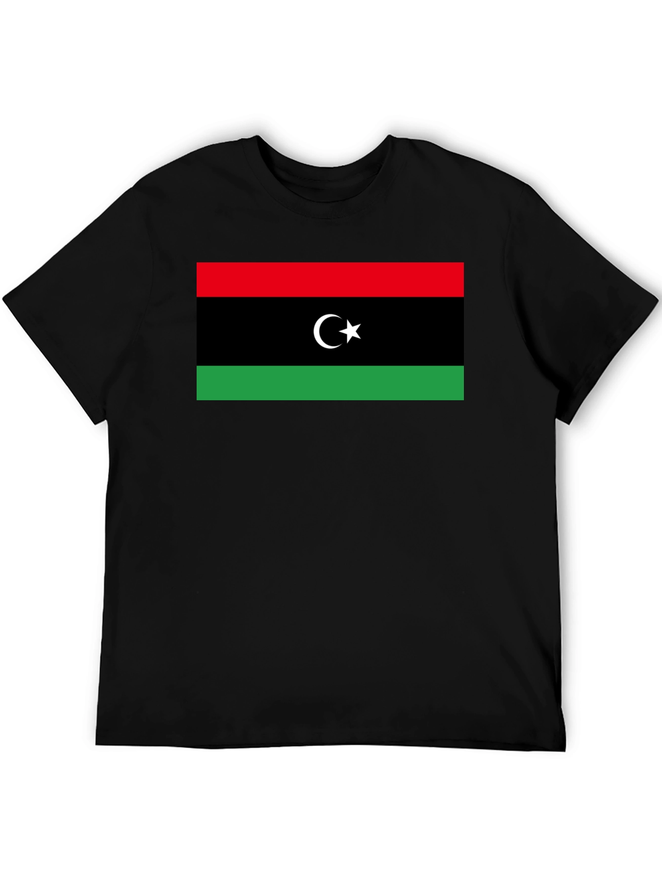 Black Libya Flag T-Shirt - Black Cotton Tee view 5