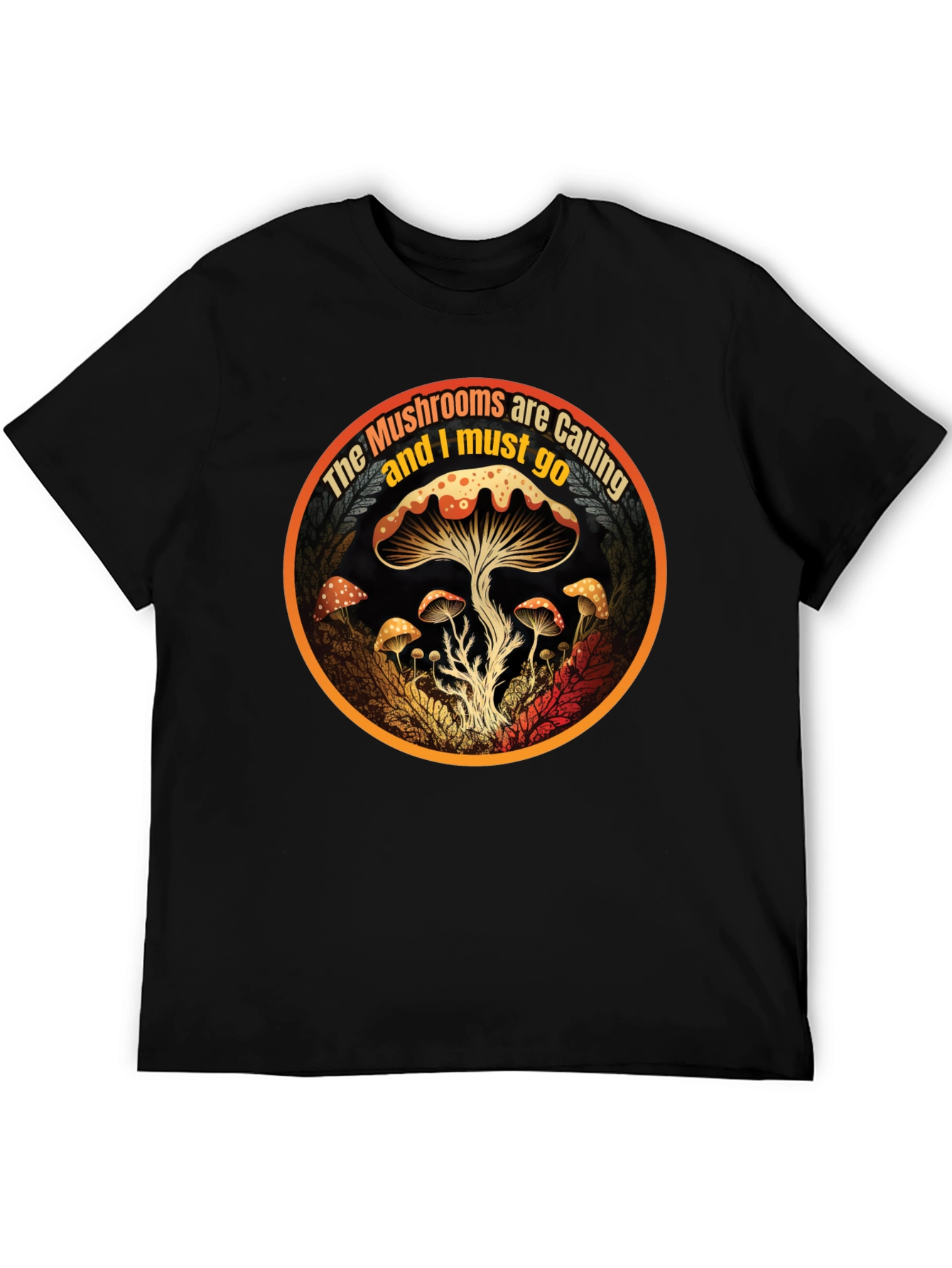 Black Mushroom Calling T-Shirt - Nature Lover Apparel view 5