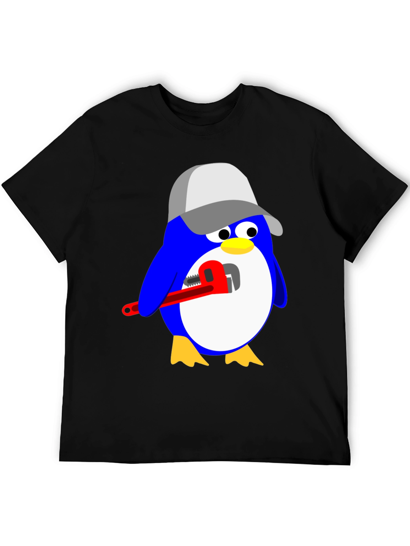 Black Plumber Penguin Graphic Tee - Black Cotton Shirt view 5