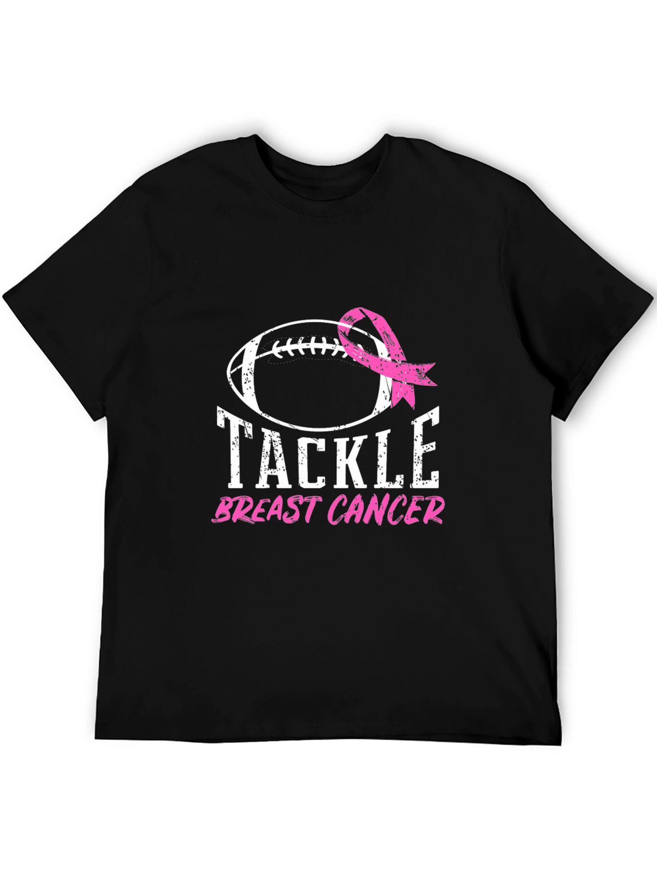 Black Tackle Breast Cancer Football Ribbon Awareness T-Shirt view 5