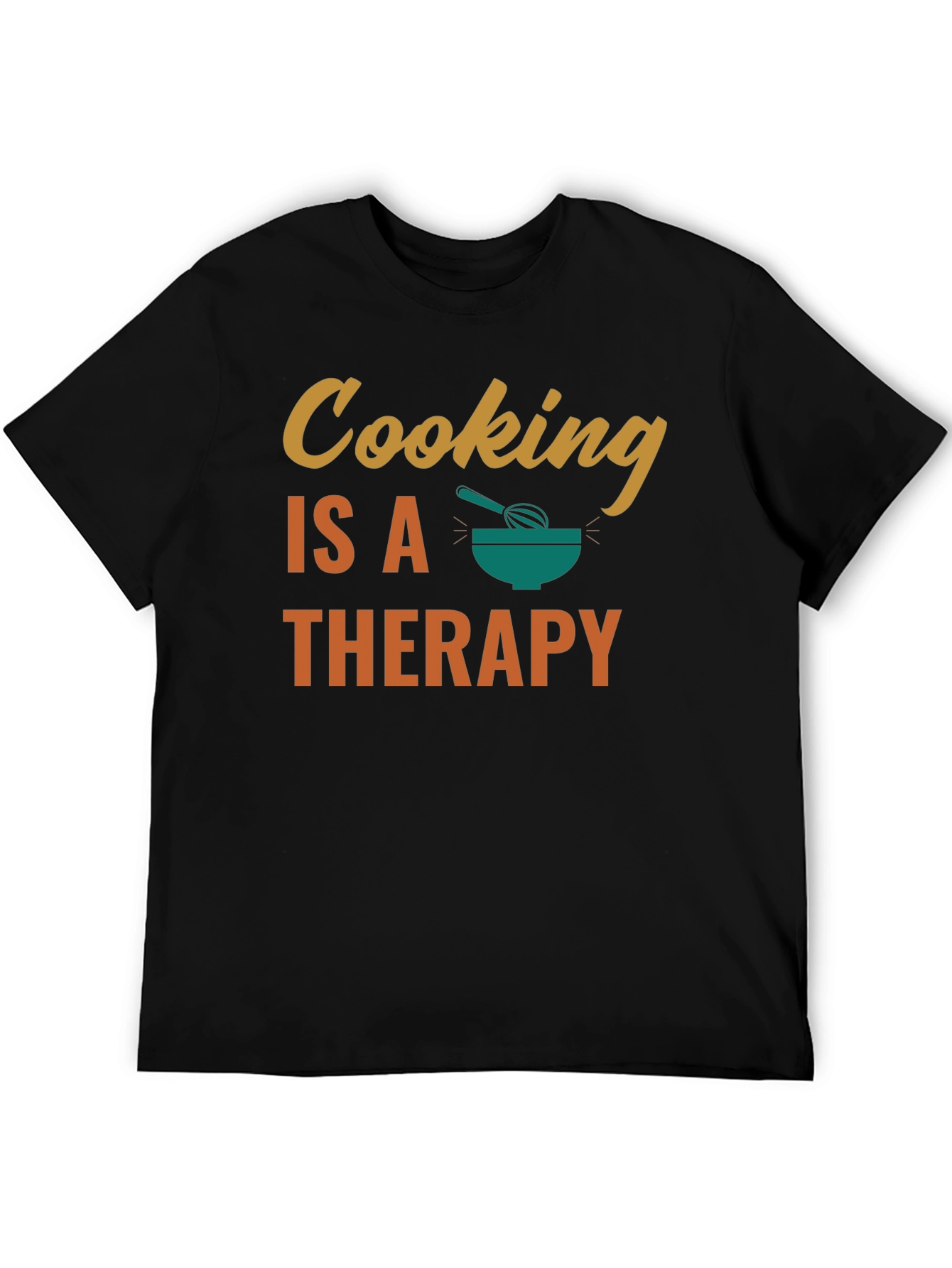 Black Cooking is Therapy T-Shirt - Black Cotton Tee view 5
