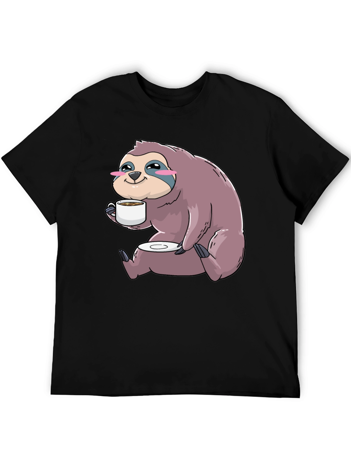 Black Sloth Coffee T-Shirt - Cute Cartoon Sloth Drinking Coffee view 5