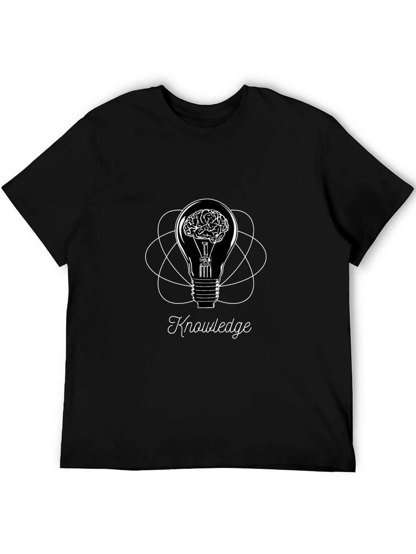 Black Knowledge Brain T-Shirt - Intelligent Lightbulb Tee view 5