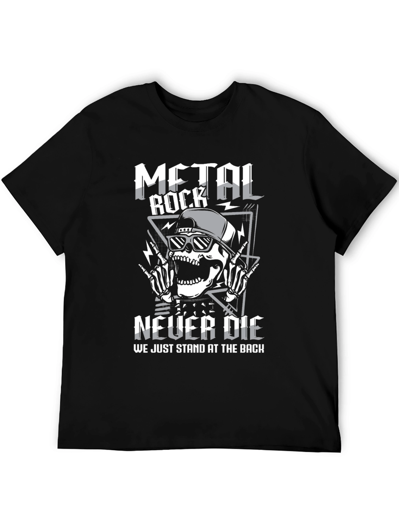 Black Metal Rock Never Die Graphic T-Shirt view 5